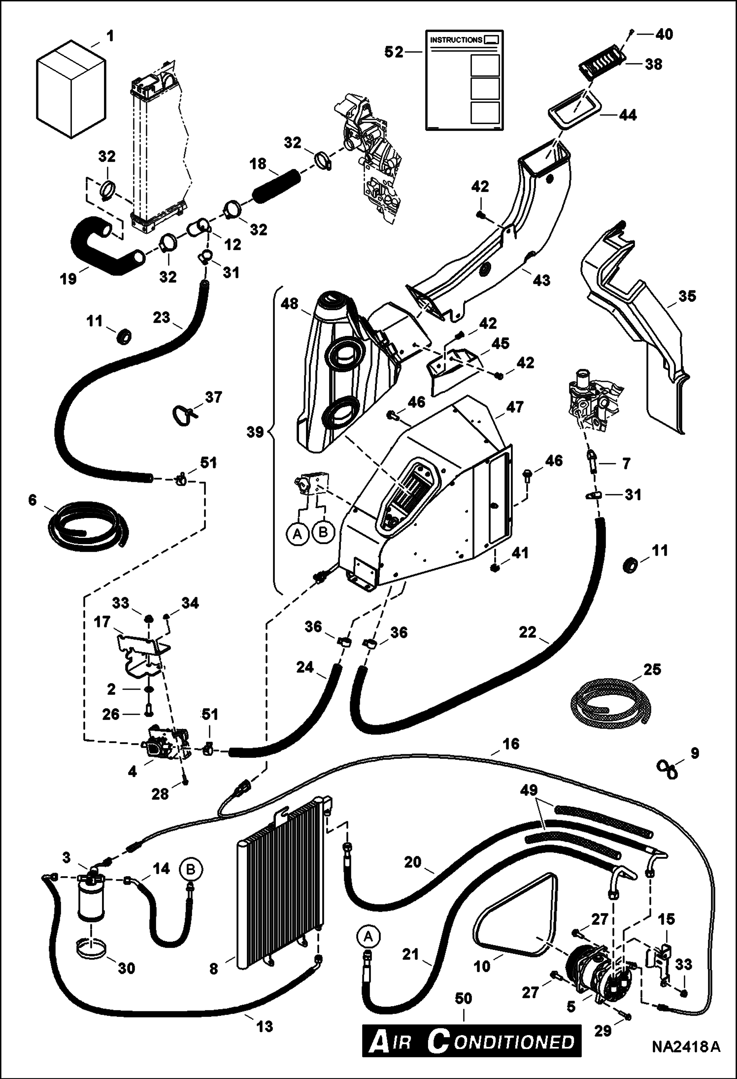 Схема запчастей Bobcat E35 - HEATER & A/C (HVAC Kit) (S/N A93K13195 - 17999, AC2P13089 - 14999) ACCESSORIES & OPTIONS