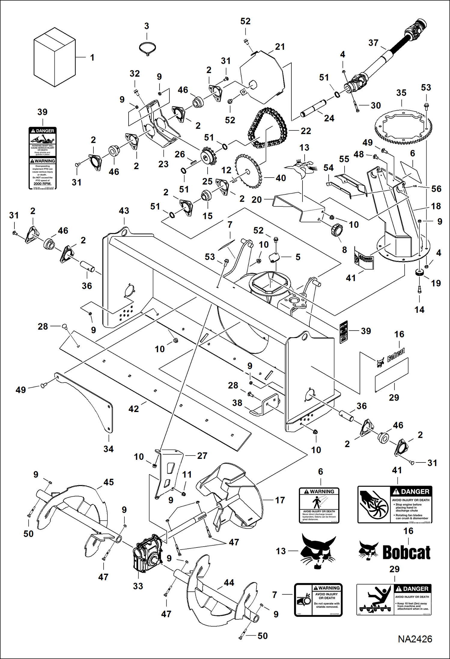 Схема запчастей Bobcat SNOWBLOWER - SNOWBLOWER (Main Frame) (FCTSB49 AHN9) (FCTSB62 A5E0) Компактные тракторы