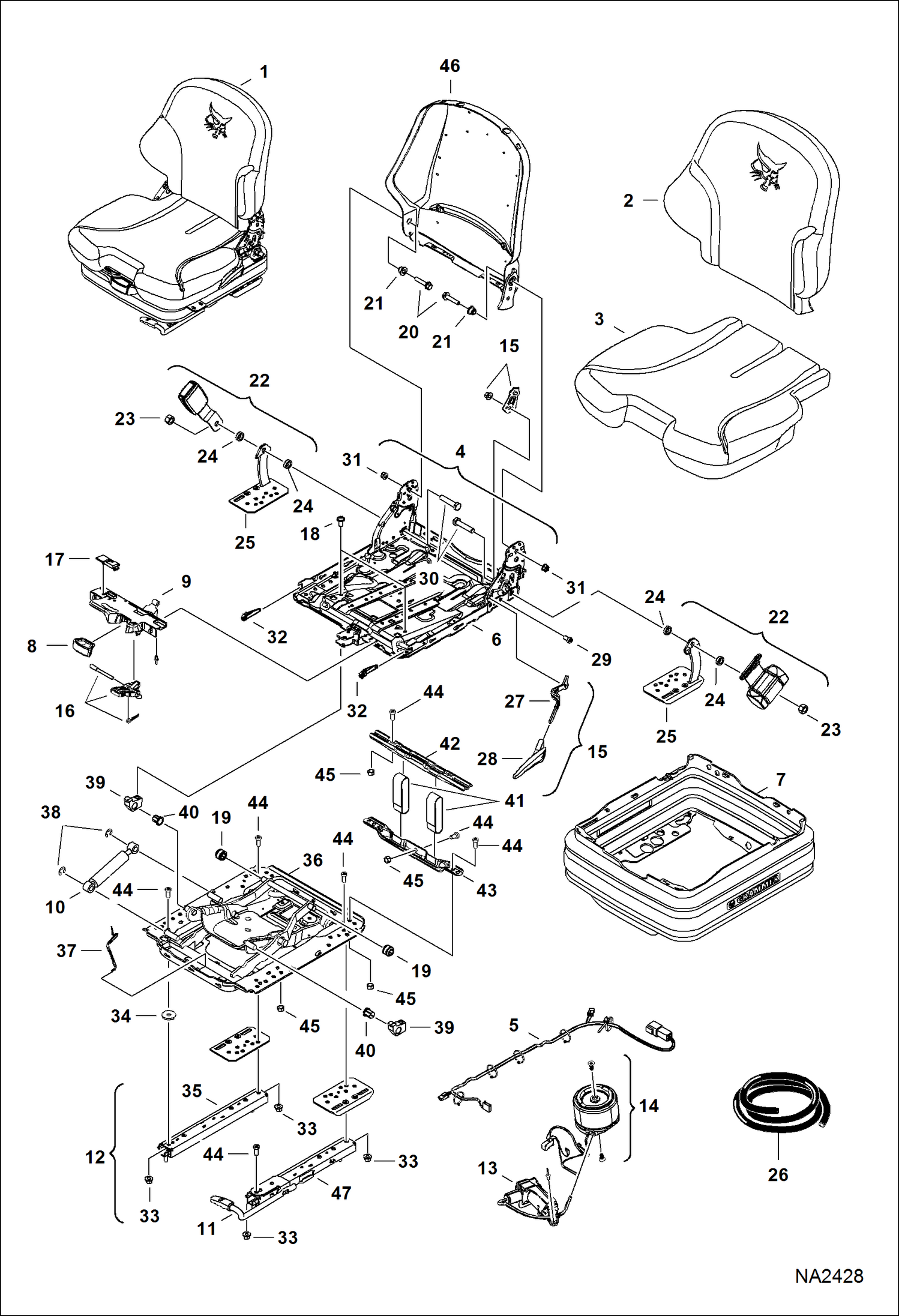 Схема запчастей Bobcat S-Series - SEAT (Suspension) (Air) ACCESSORIES & OPTIONS