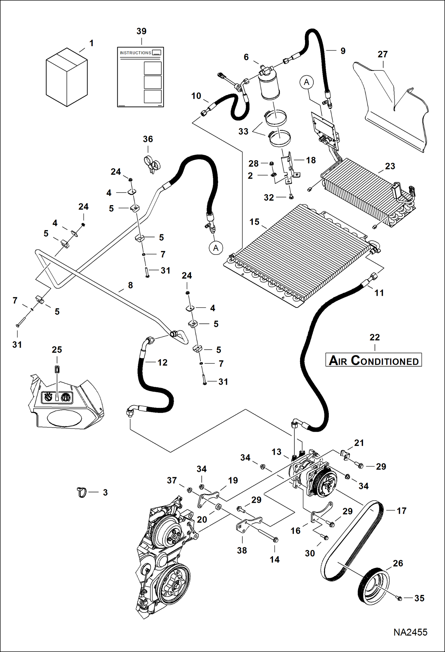 Схема запчастей Bobcat S-Series - HEATER & A/C (A/C Kit) (Heaters W/Metal Housing) ACCESSORIES & OPTIONS