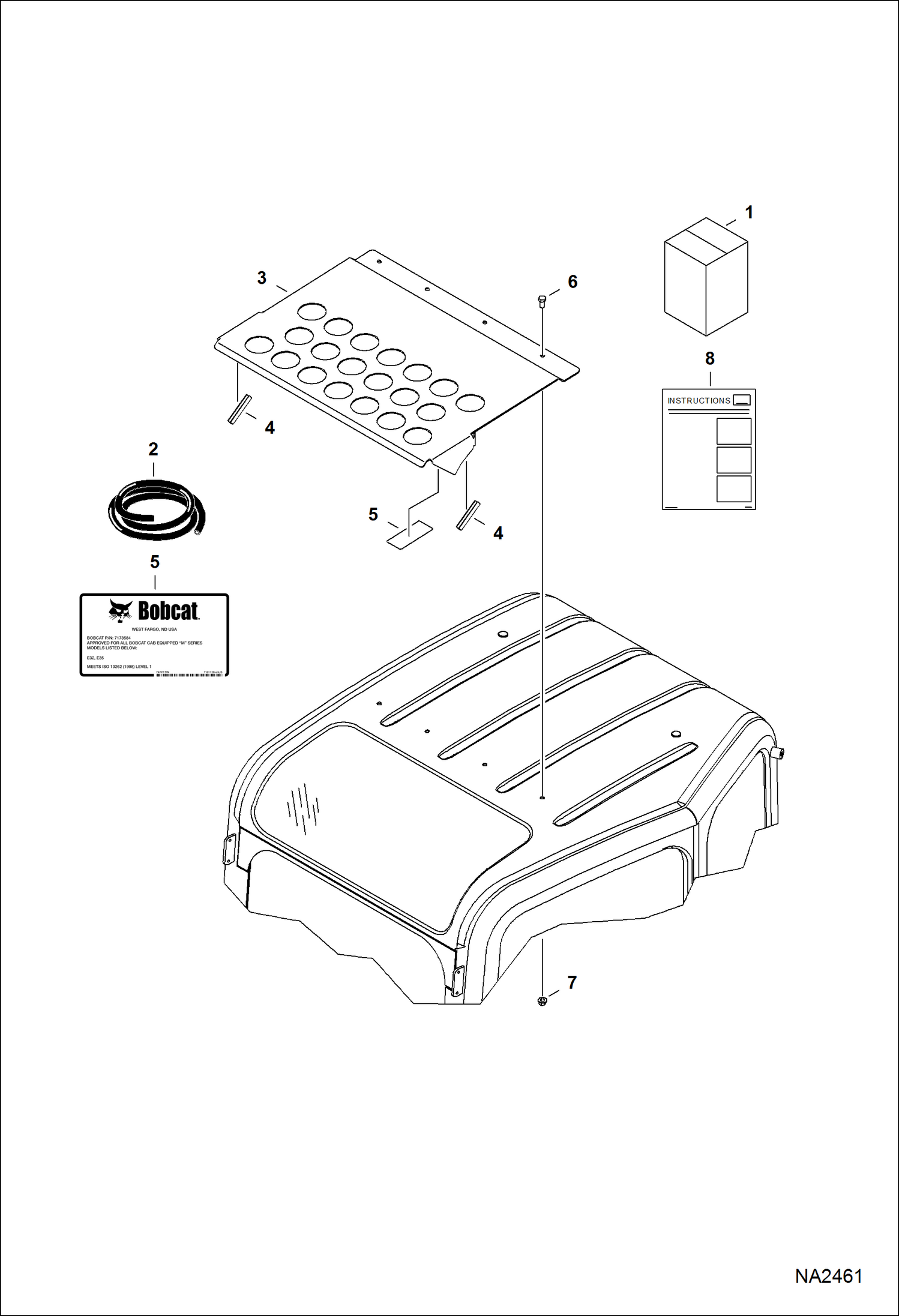 Схема запчастей Bobcat E25 - TOP GUARD KIT (Cab) ACCESSORIES & OPTIONS