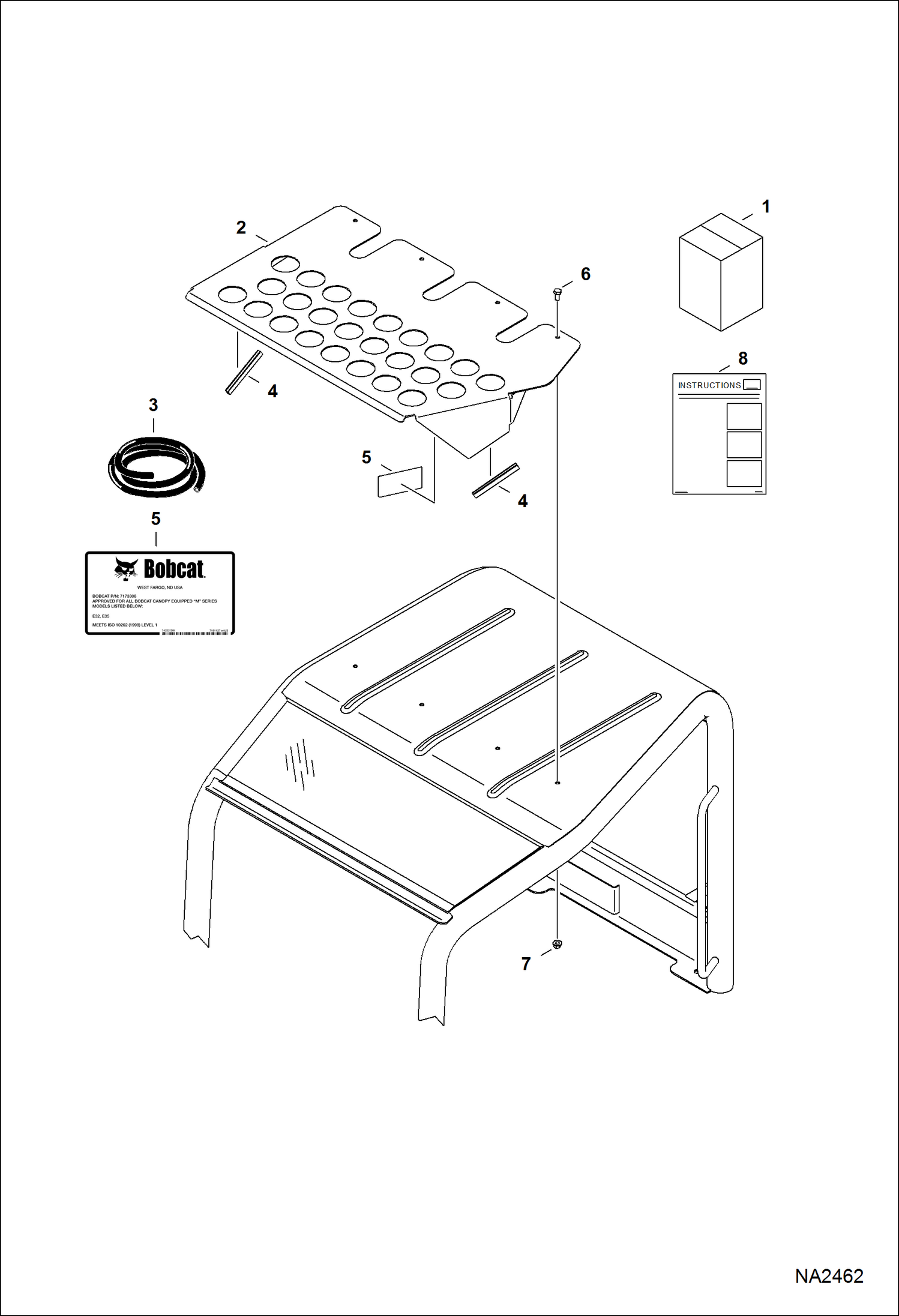 Схема запчастей Bobcat E25 - TOP GUARD KIT (Canopy) ACCESSORIES & OPTIONS