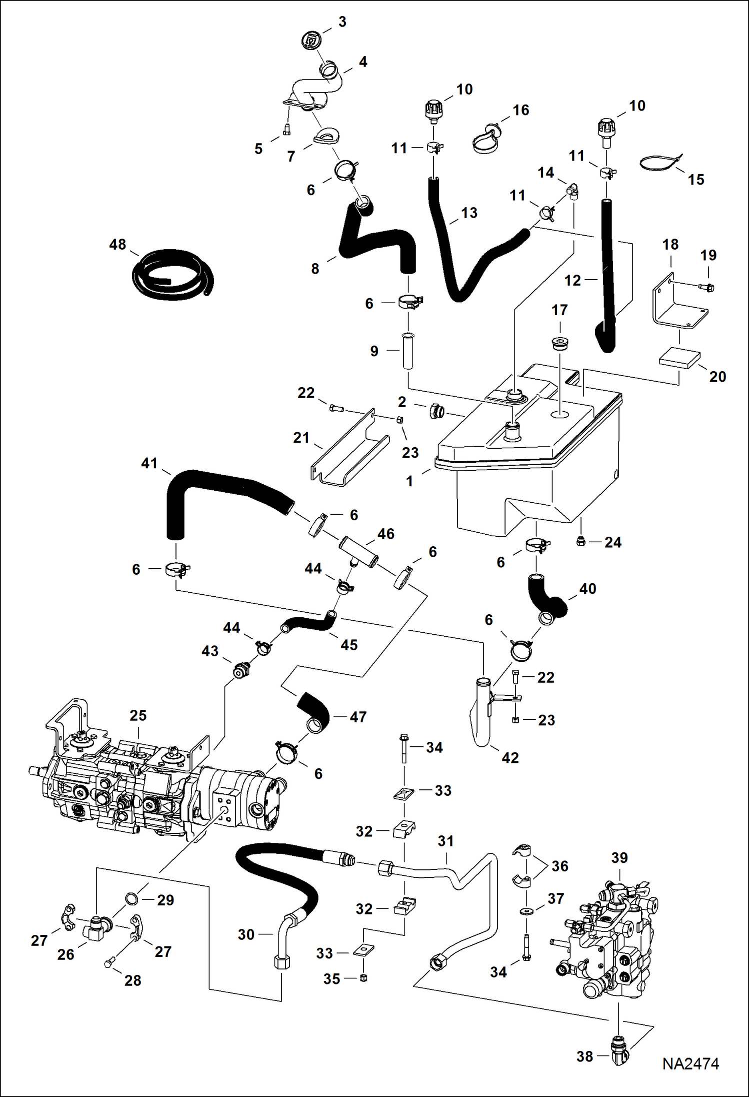 Схема запчастей Bobcat T-Series - HYDROSTATIC CIRCUITRY (Manual Controls) HYDROSTATIC SYSTEM