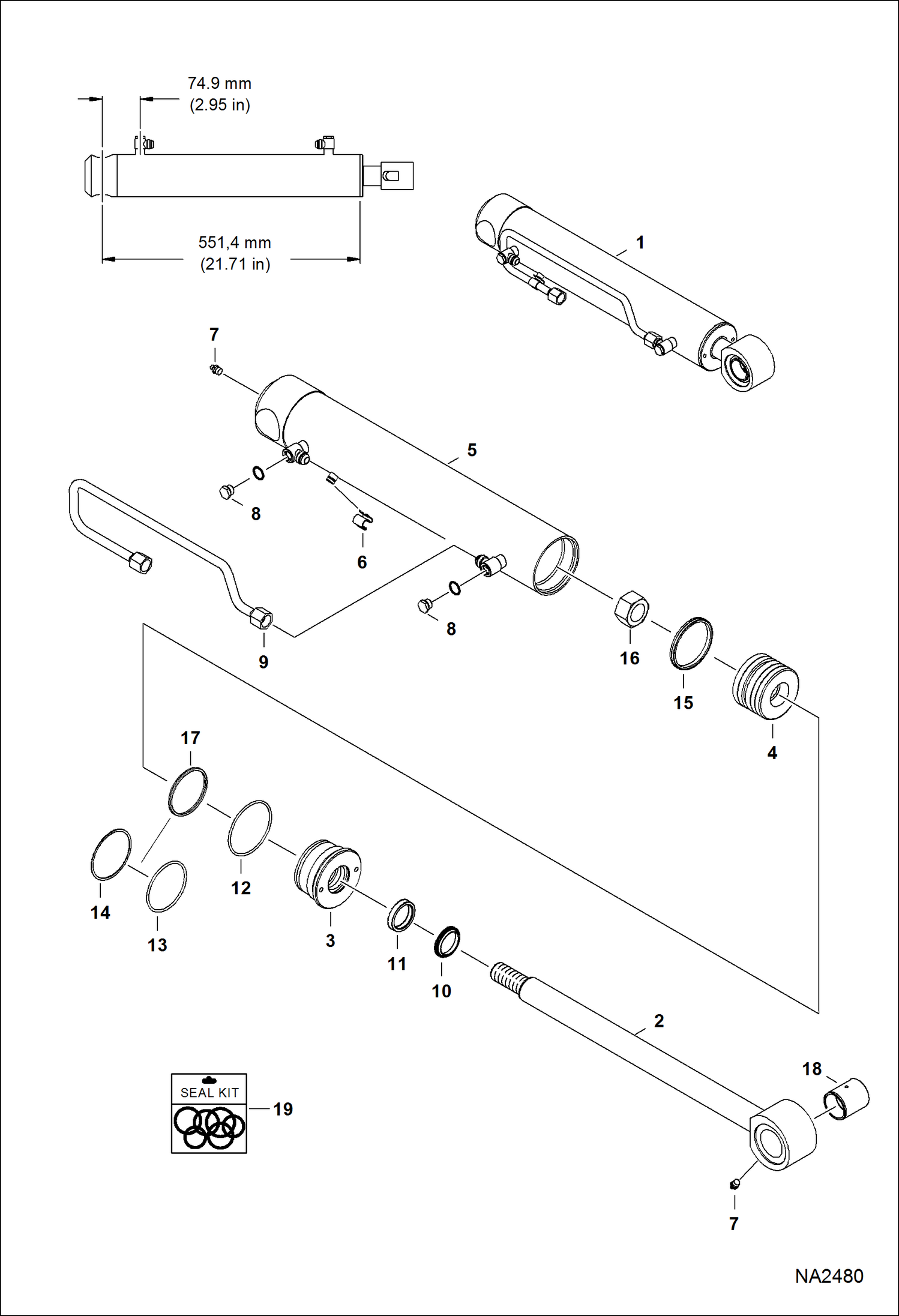 Схема запчастей Bobcat S-Series - TILT CYLINDER (LH) (551,4 mm - 21.71 Case Tube Length) HYDRAULIC SYSTEM