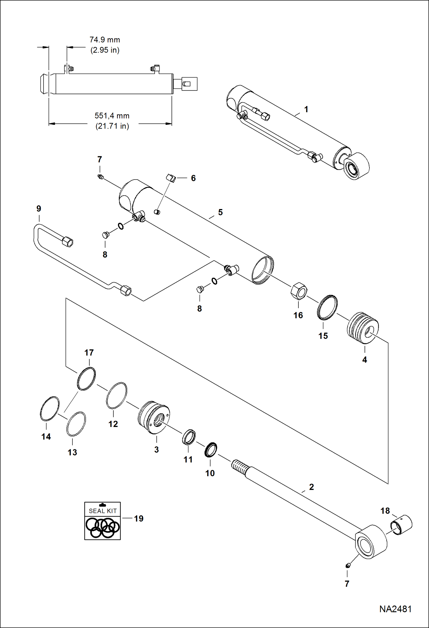 Схема запчастей Bobcat S-Series - TILT CYLINDER (RH) (551,4 mm - 21.71 Case Tube Length) HYDRAULIC SYSTEM