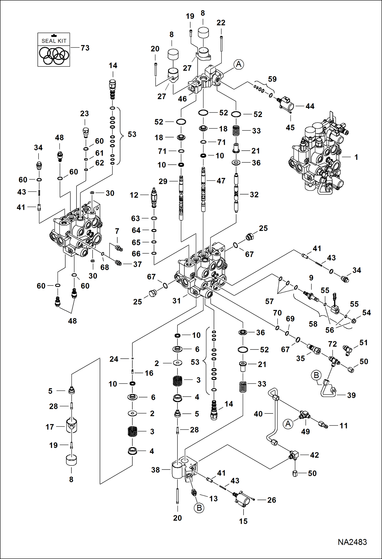 Схема запчастей Bobcat S-Series - HYDRAULIC CONTROL VALVE (AHC, ACS & SJC) (Two Piece Detent Block) HYDRAULIC SYSTEM