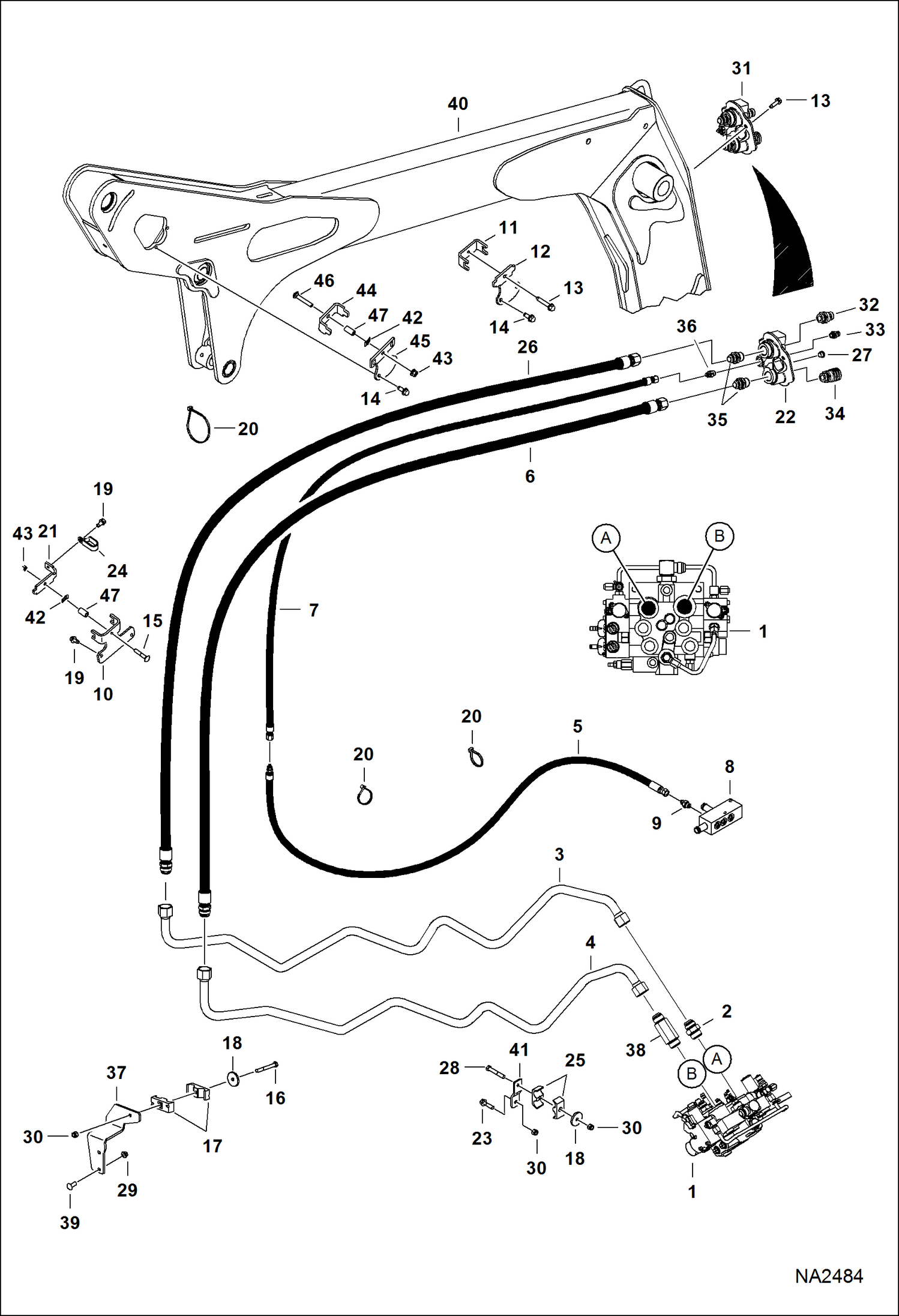 Схема запчастей Bobcat S-Series - AUXILIARY HYDRAULICS (S/N ACS711001 - 11987, ACSL11001 - 11593) HYDRAULIC SYSTEM