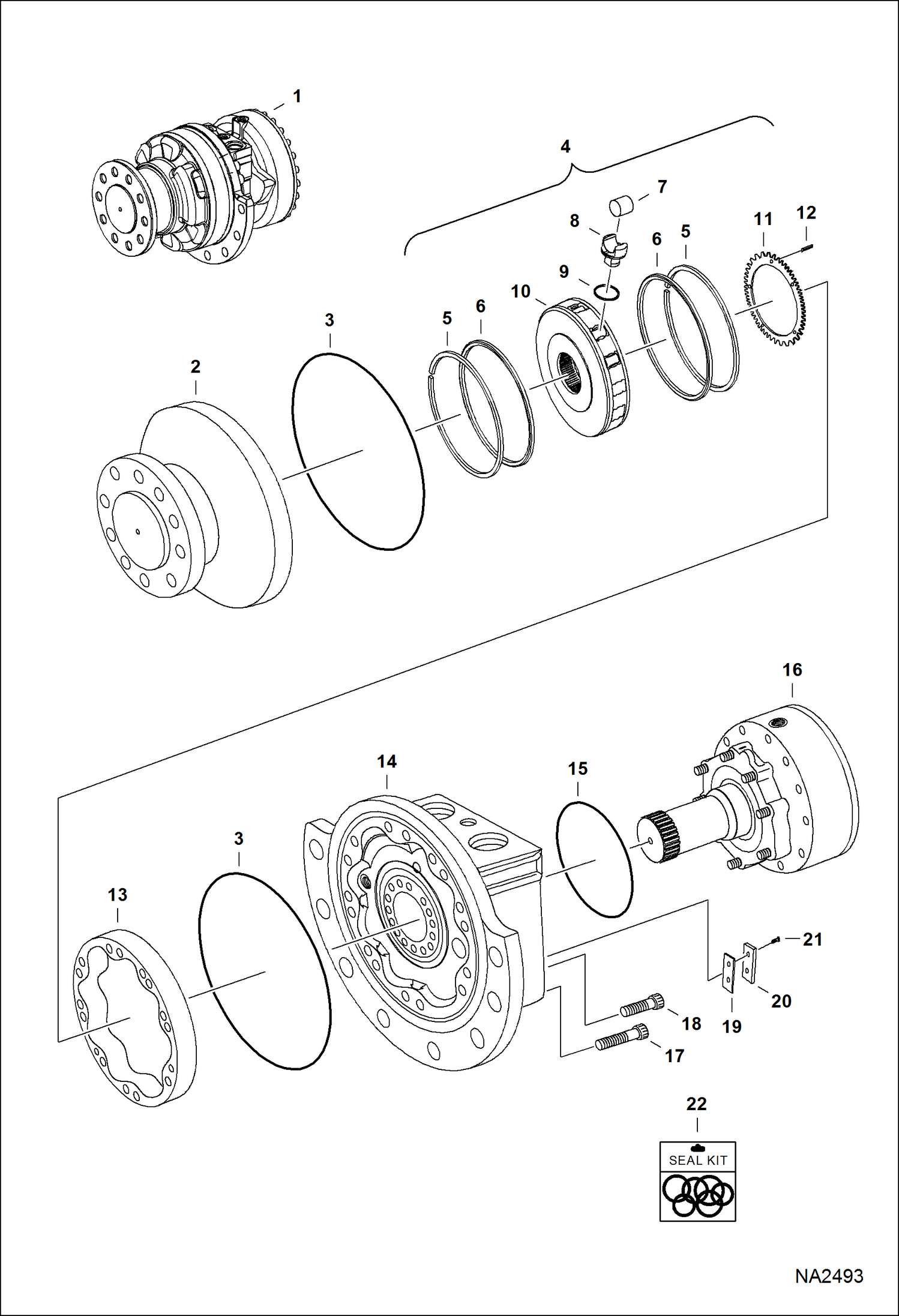 Схема запчастей Bobcat T-Series - HYDROSTATIC MOTOR (R921810847) (S/N A3LL36500 & Above) HYDROSTATIC SYSTEM