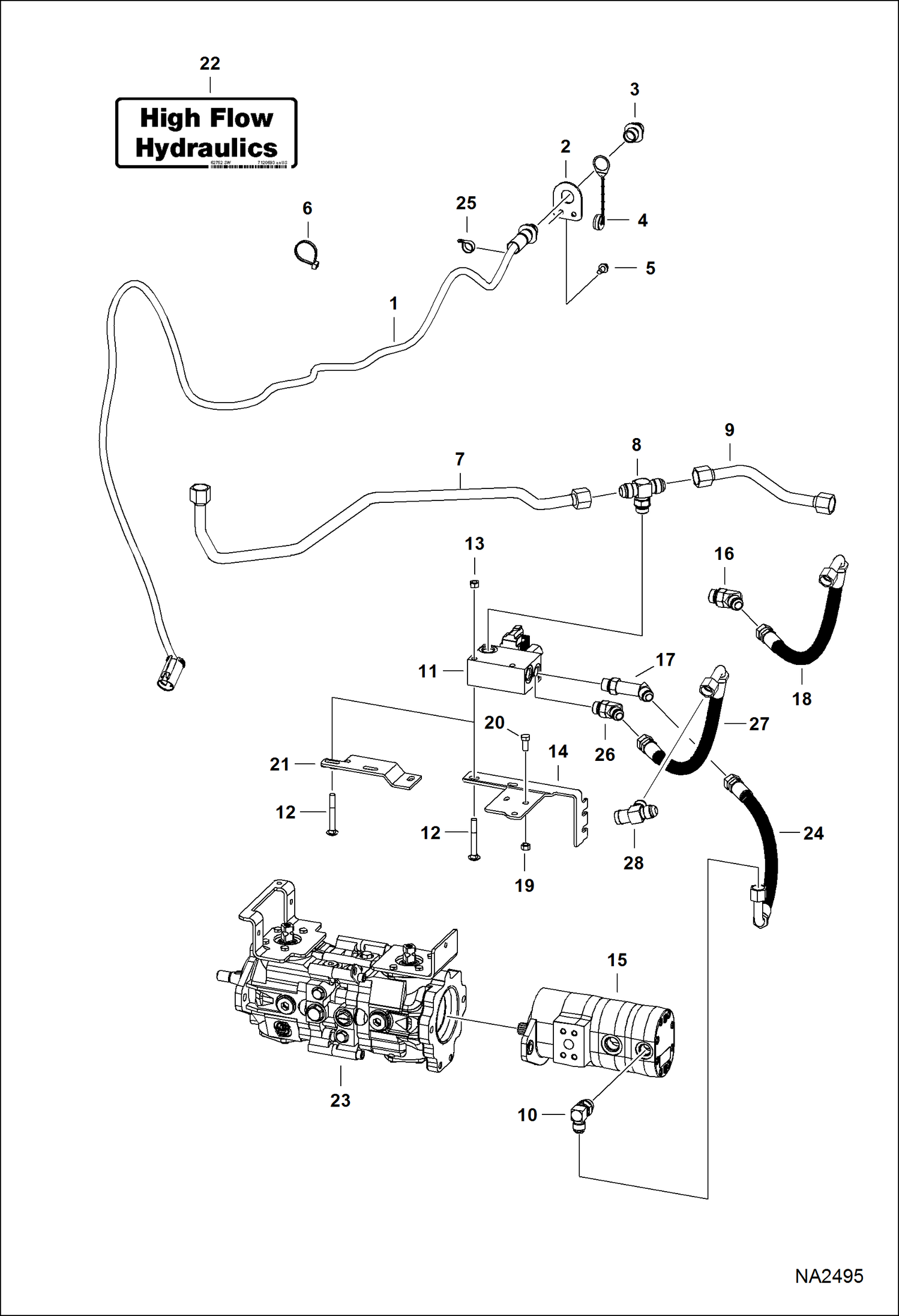 Схема запчастей Bobcat T-Series - HIGH FLOW HYDRAULICS (Manual Controls & ACS) HIGH FLOW HYDRAULICS