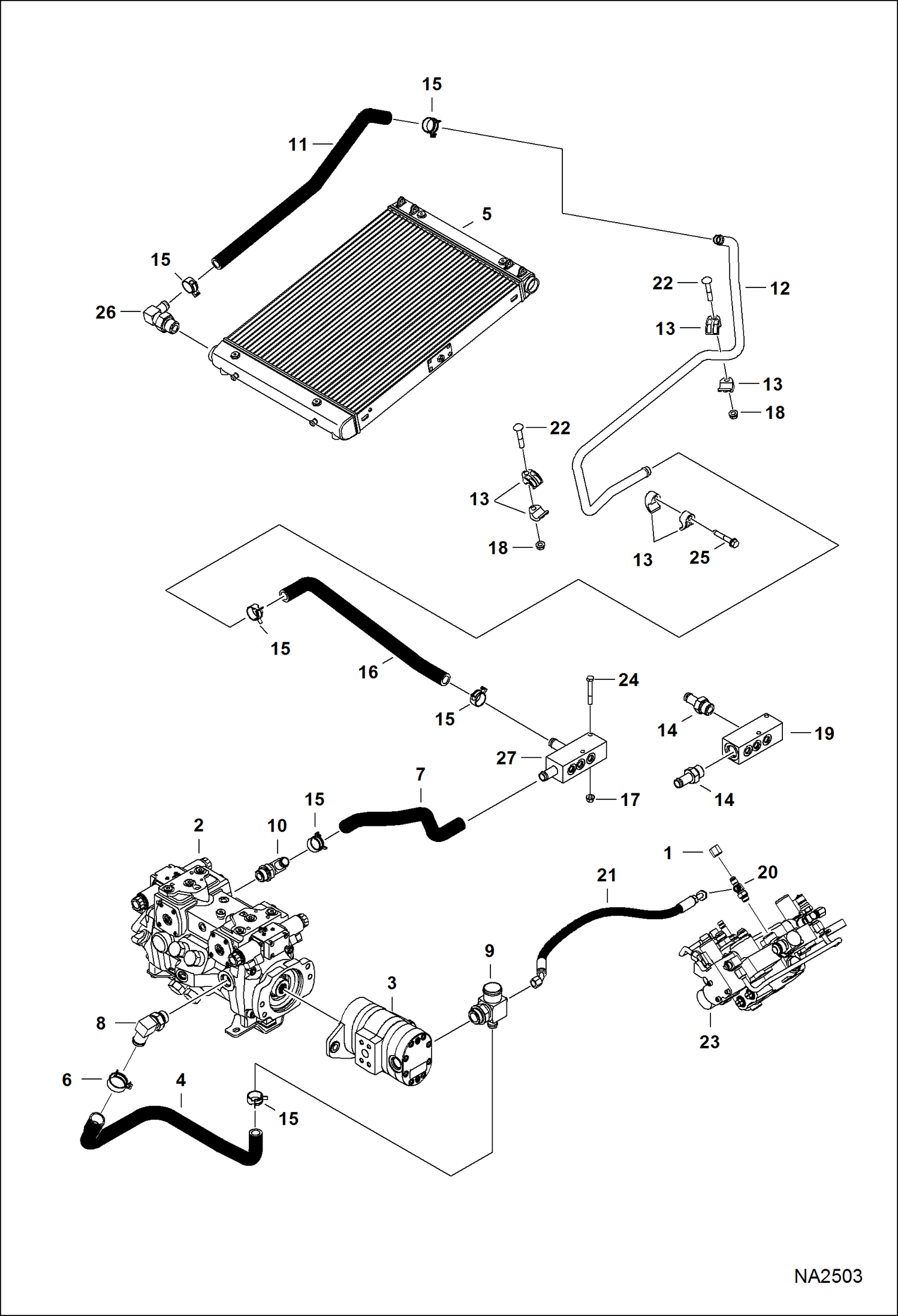 Схема запчастей Bobcat S-Series - HYDROSTATIC CIRCUITRY (Cooler) HYDROSTATIC SYSTEM