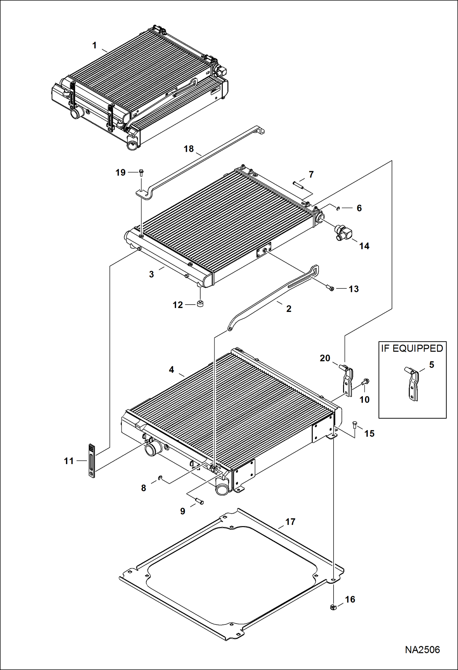 Схема запчастей Bobcat A-Series - RADIATOR/COOLER ASSEMBLY (Bolt Mounted Radiator) HYDROSTATIC SYSTEM