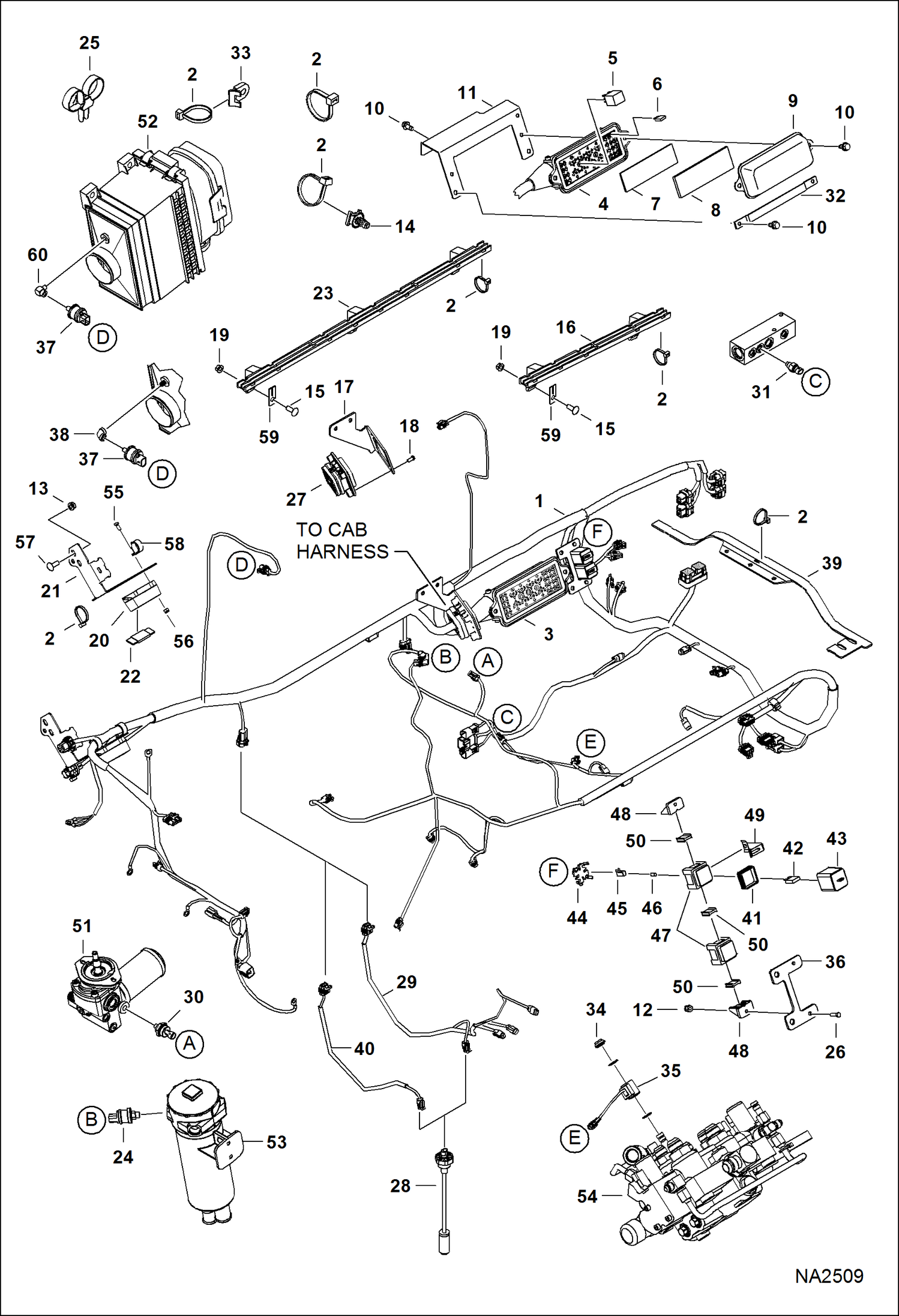 Схема запчастей Bobcat S-Series - ENGINE ELECTRICAL CIRCUITRY (Frame Harness & Filter Sensors) (S/N ACS711001 - 11119, ACSL11001 - 11110) ELECTRICAL SYSTEM