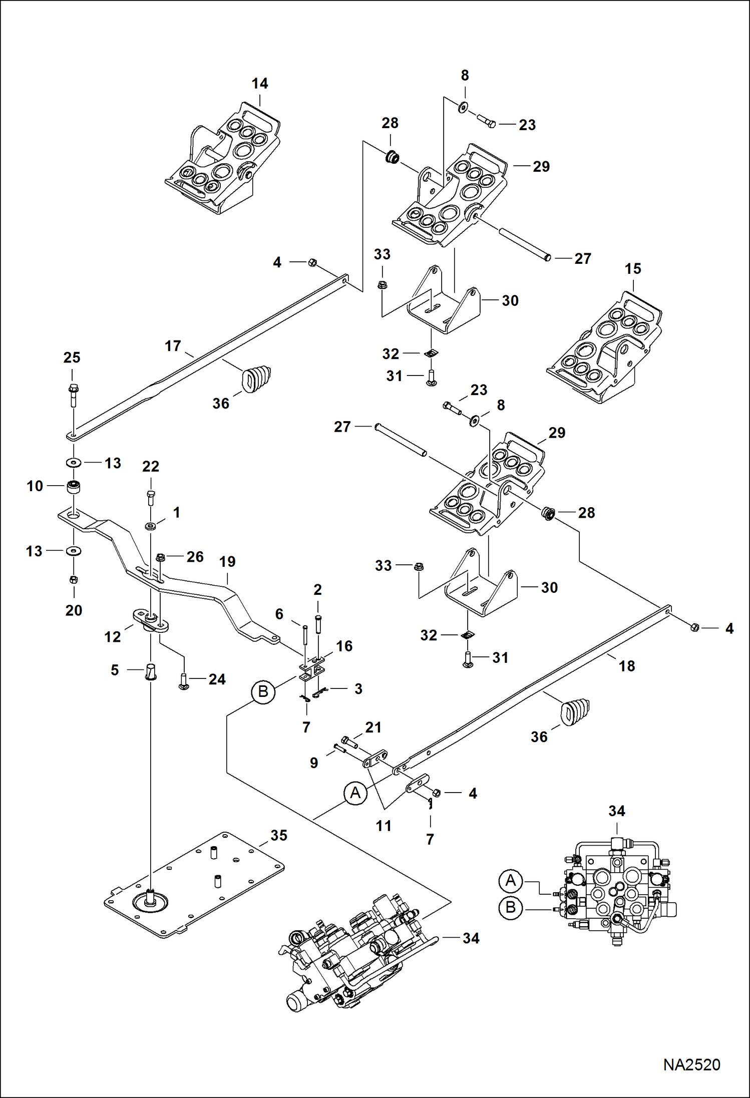 Схема запчастей Bobcat S-Series - CONTROL PEDALS (Manual Controls) HYDRAULIC SYSTEM