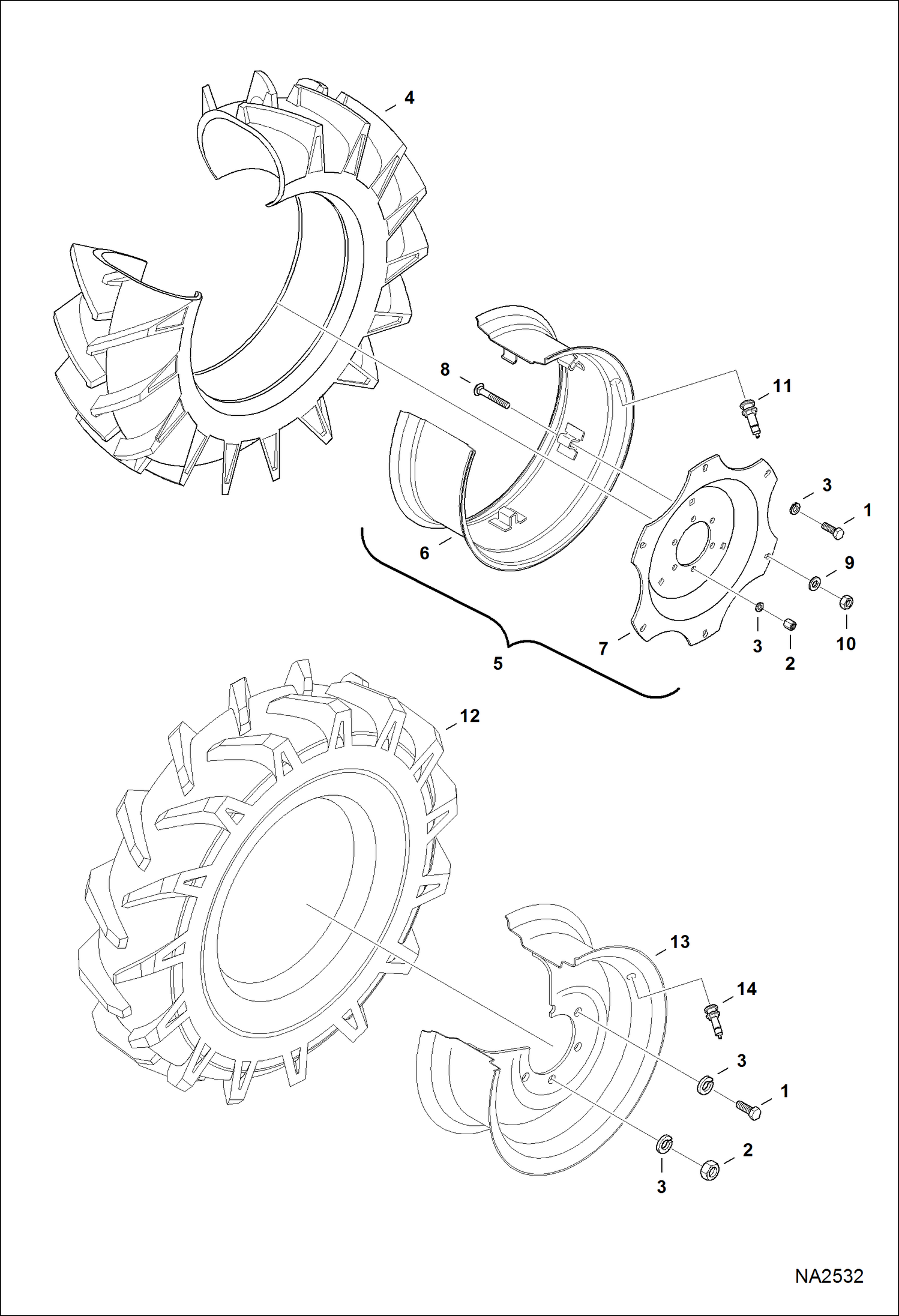 Схема запчастей Bobcat CT225 - TIRES & RIMS (Rear) ACCESSORIES & OPTIONS