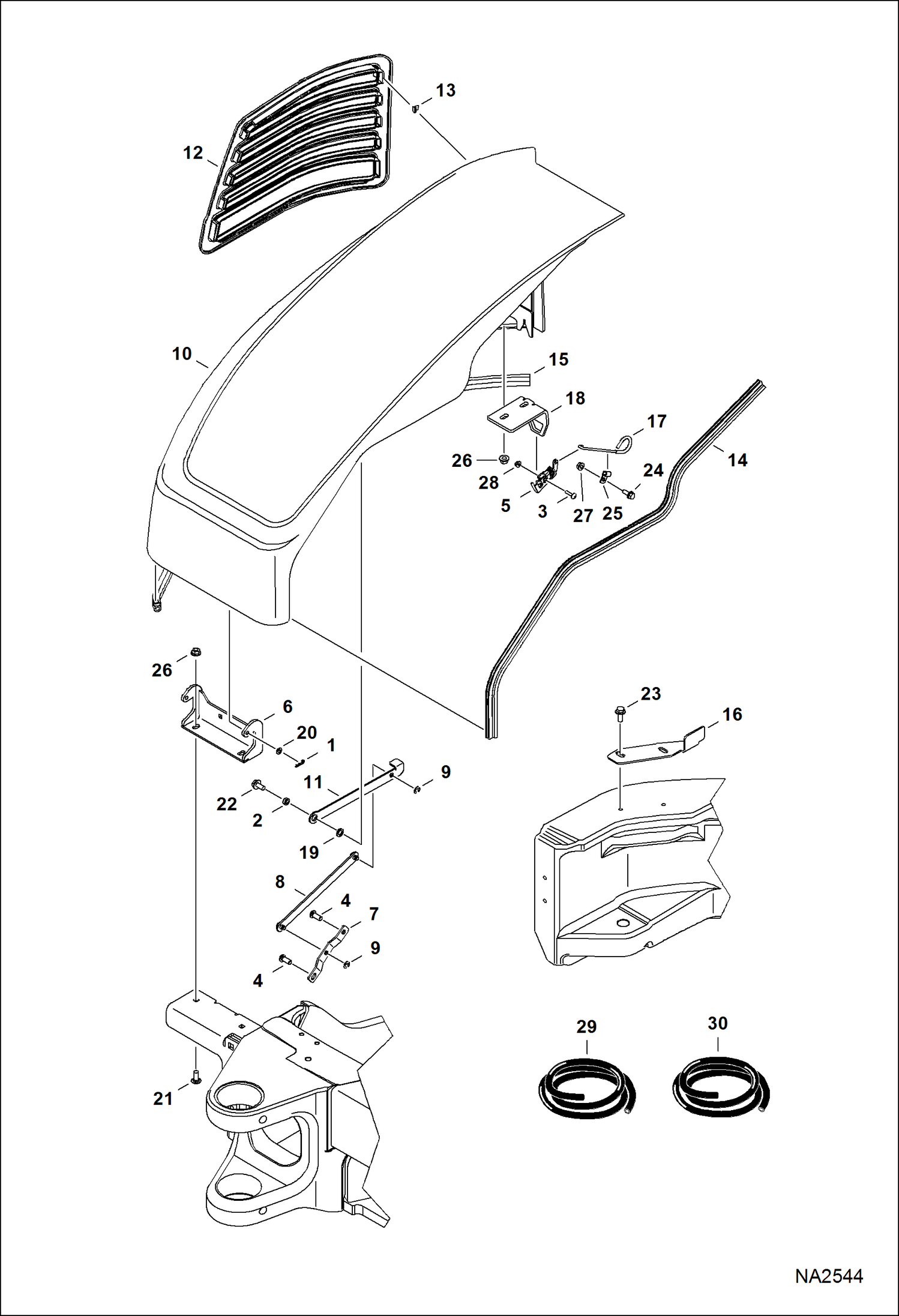 Схема запчастей Bobcat E42 - RH COVER (W/ Link Hold Open) (S/N AG3411001 - 12476) MAIN FRAME