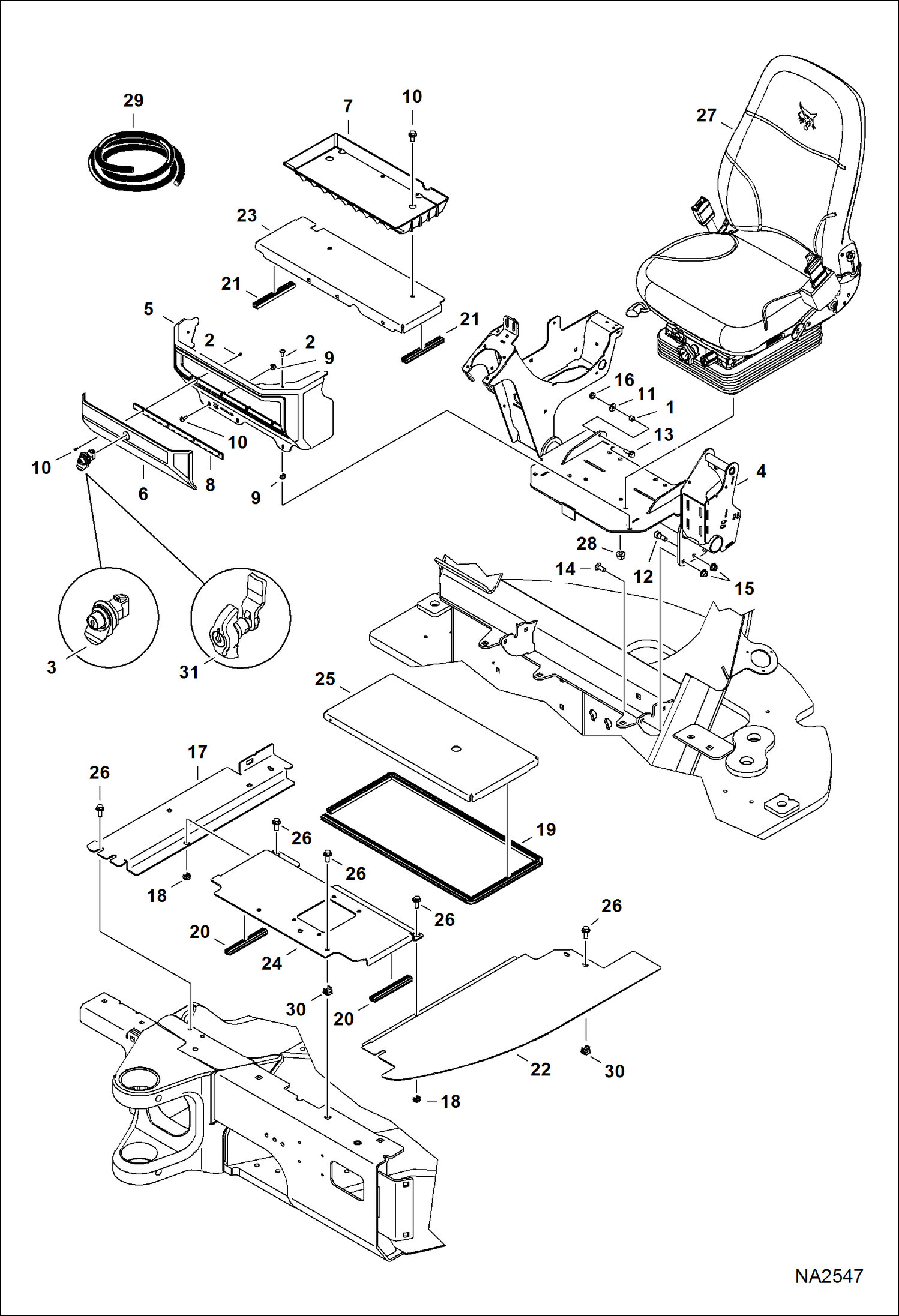 Схема запчастей Bobcat E42 - OPERATOR AREA & SEAT (Floor) (S/N AG3411001 - 13999) MAIN FRAME