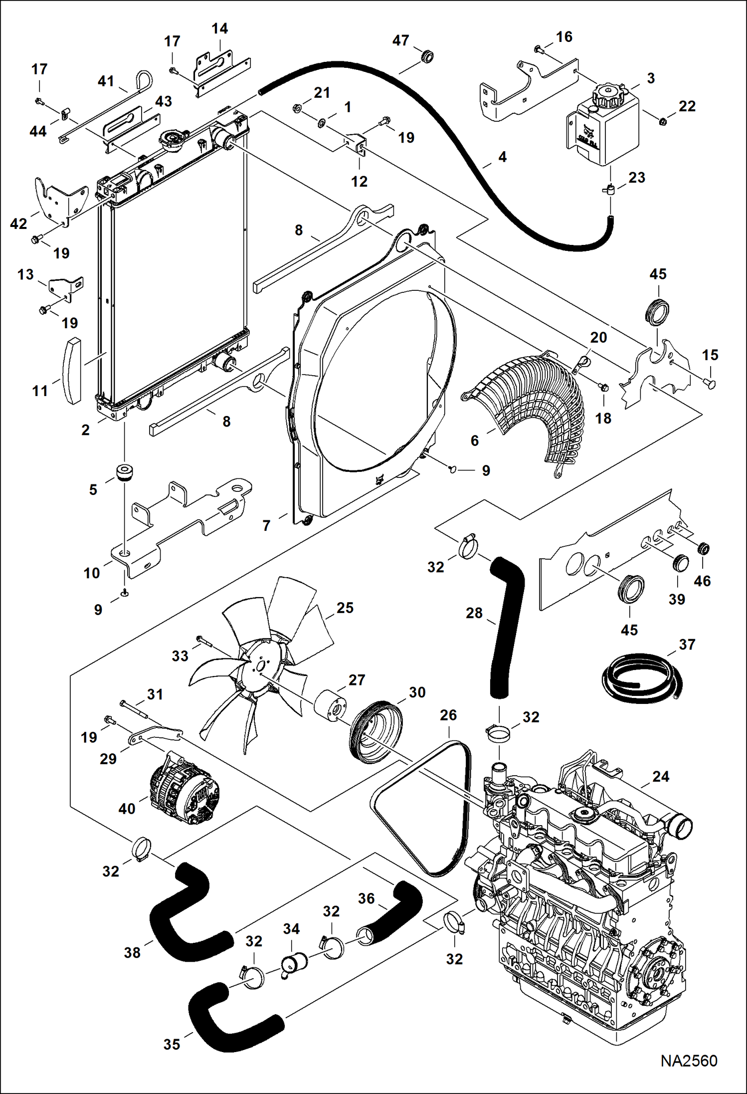 Схема запчастей Bobcat E42 - ENGINE & ATTACHING PARTS (Radiator Water Exchanger) POWER UNIT