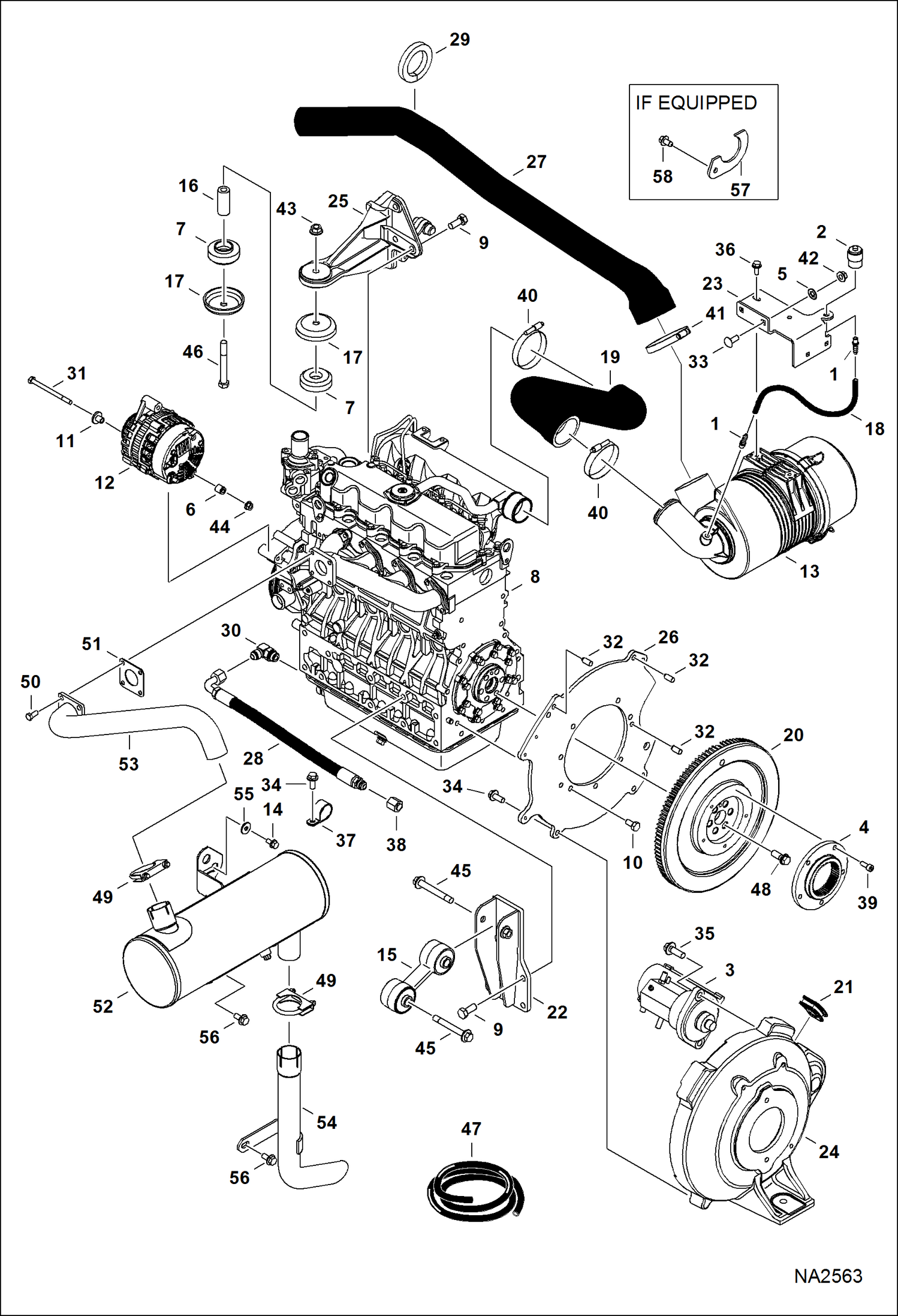 Схема запчастей Bobcat E42 - ENGINE & ATTACHING PARTS (Air Cleaner, Muffler, Engine Mounts) POWER UNIT