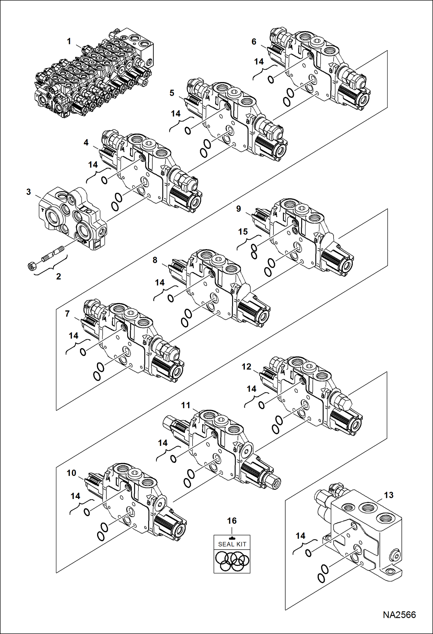 Схема запчастей Bobcat E42 - HYDRAULIC CONTROL VALVE (9 Section Assembly) (W/O Angle Blade) HYDRAULIC SYSTEM