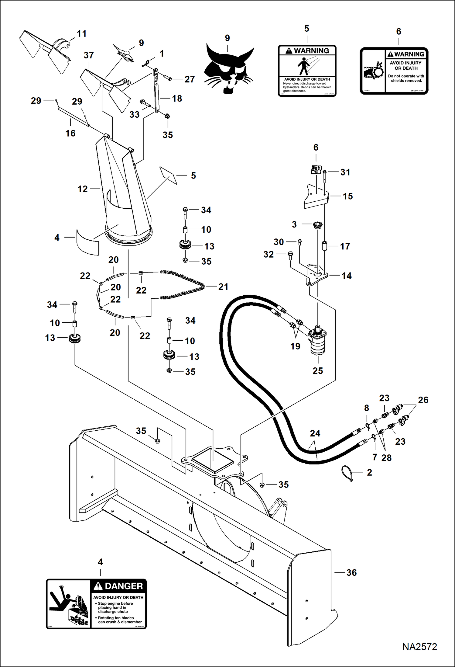 Схема запчастей Bobcat SNOWBLOWER - SNOWBLOWER (Hydraulics & Chute) (FCTSB72 AJGY) Компактные тракторы