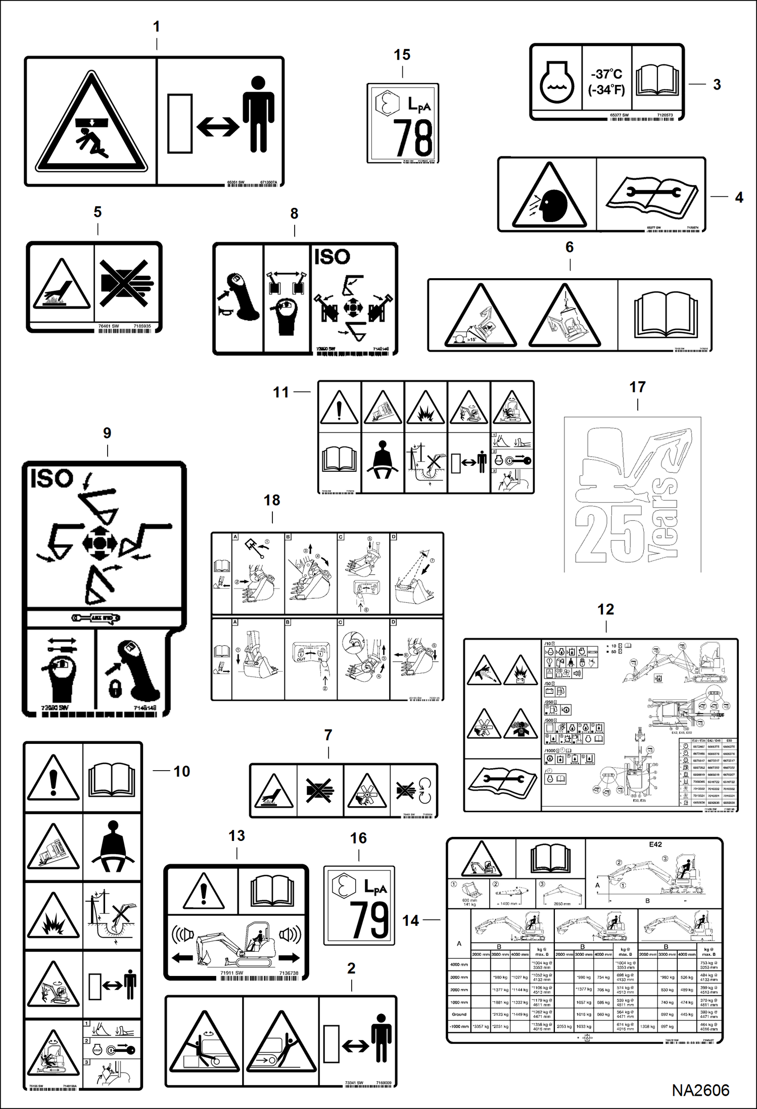 Схема запчастей Bobcat E42 - DECALS (EMEA No-text) ACCESSORIES & OPTIONS