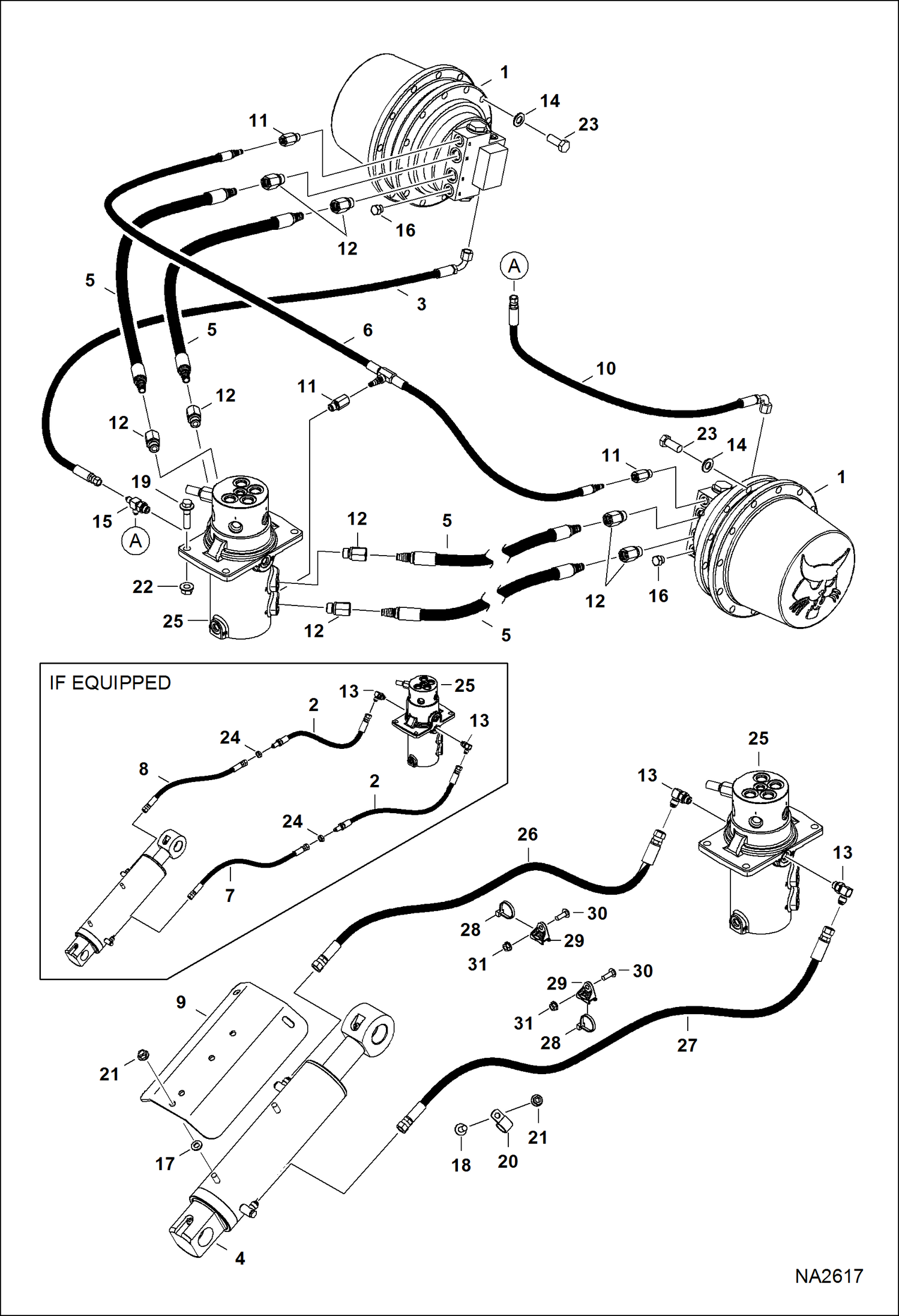 Схема запчастей Bobcat E42 - HYDRAULIC CIRCUITRY (Lower)(W/O Angle Blade) HYDRAULIC SYSTEM