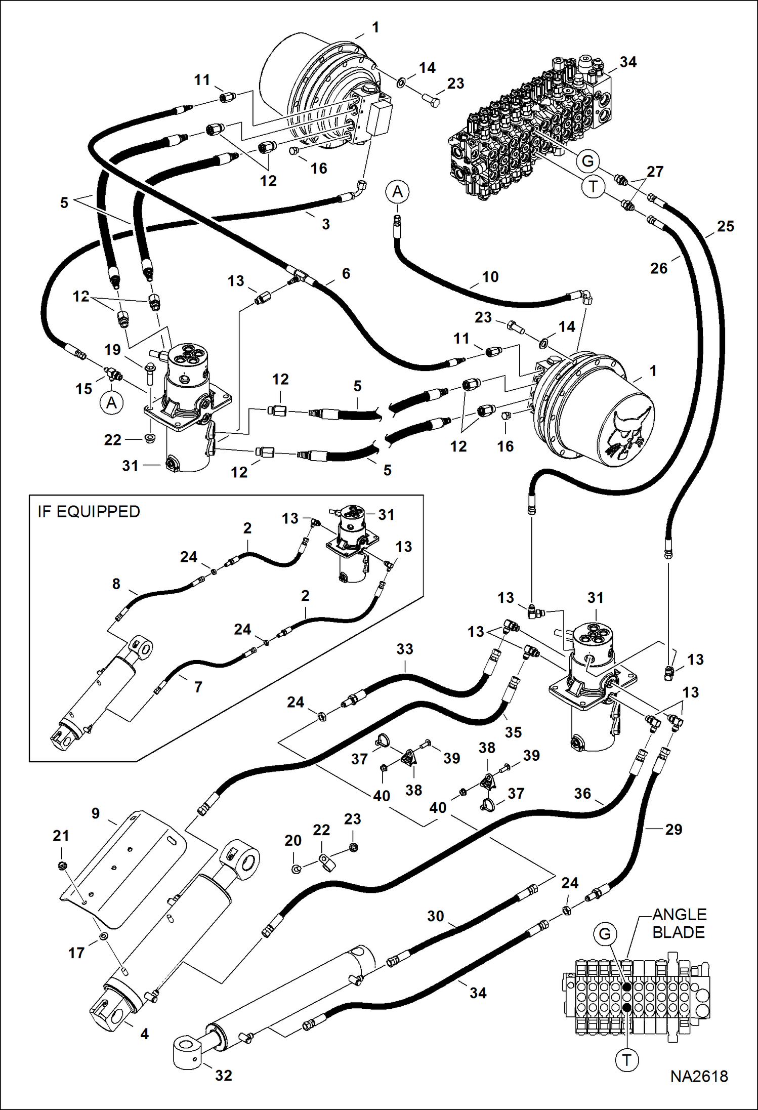 Схема запчастей Bobcat E42 - HYDRAULIC CIRCUITRY (Lower)(W/ Angle Blade) HYDRAULIC SYSTEM