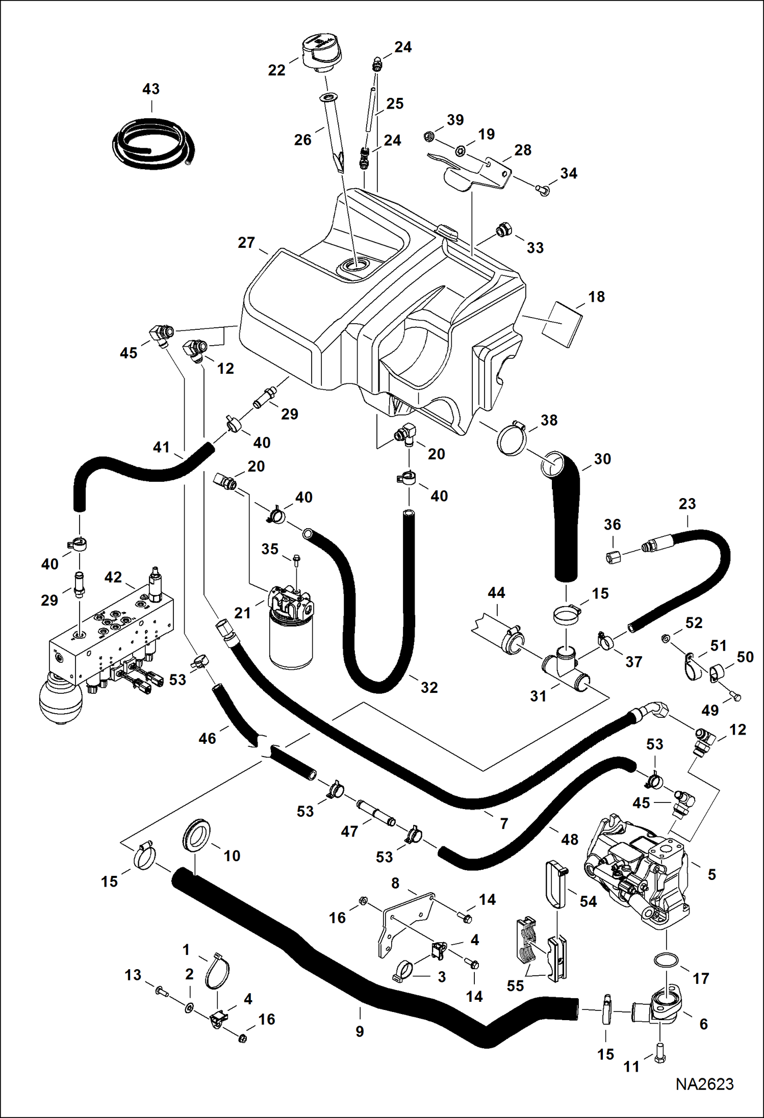 Схема запчастей Bobcat E42 - HYDRAULIC CIRCUITRY (Tank & Pump) HYDRAULIC SYSTEM