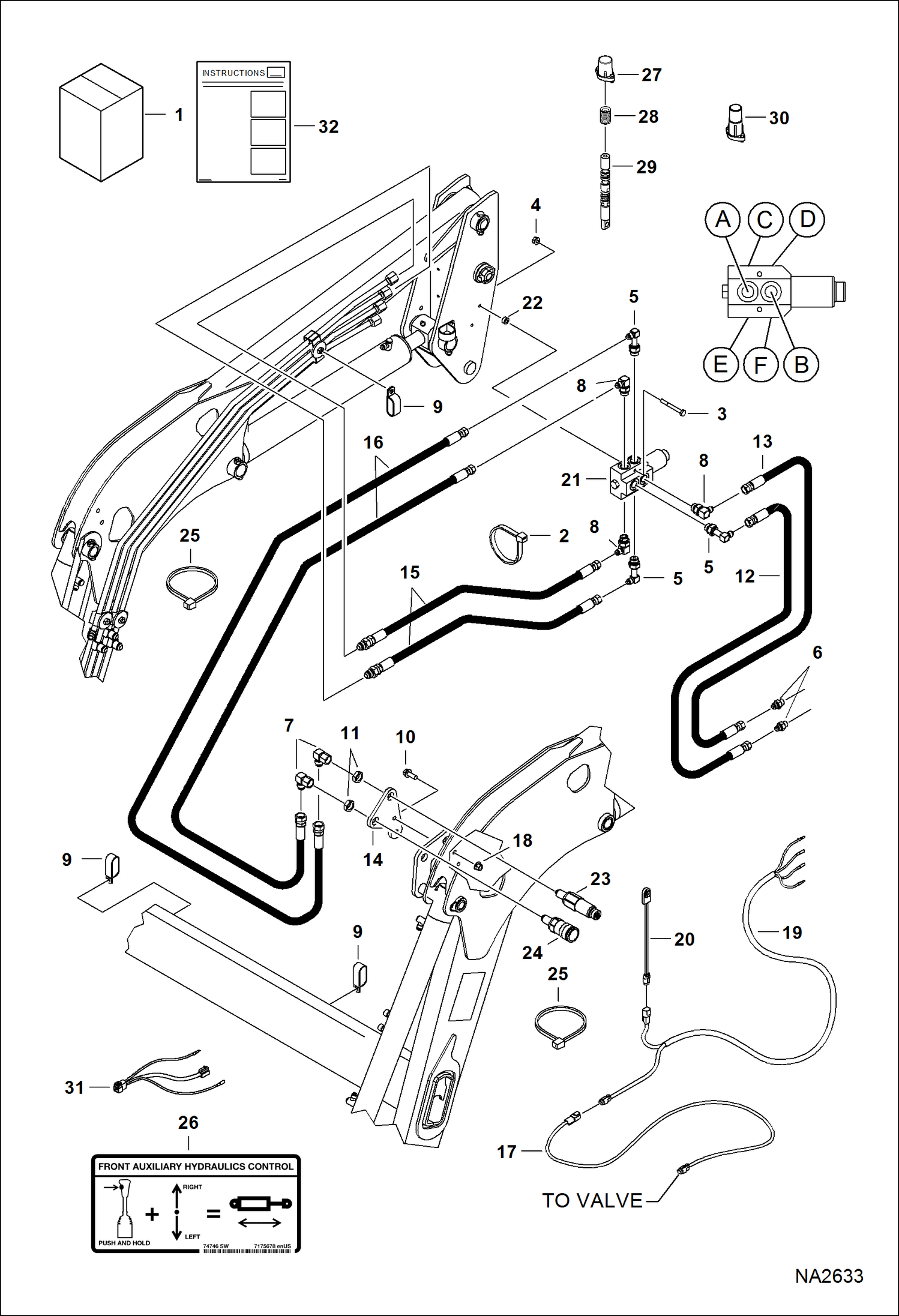 Схема запчастей Bobcat LOADER - TRACTOR LOADER 8TL (AKPM, AL4E) (Front Auxiliary Kit) Компактные тракторы