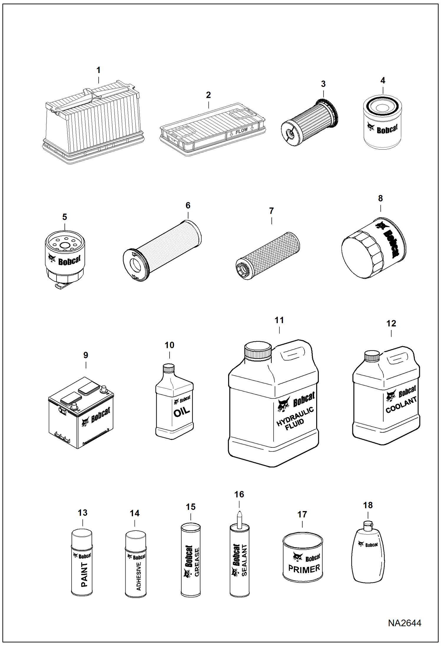 Схема запчастей Bobcat A-Series - MAINTENANCE ITEMS (Service Parts) MAINTENANCE ITEMS