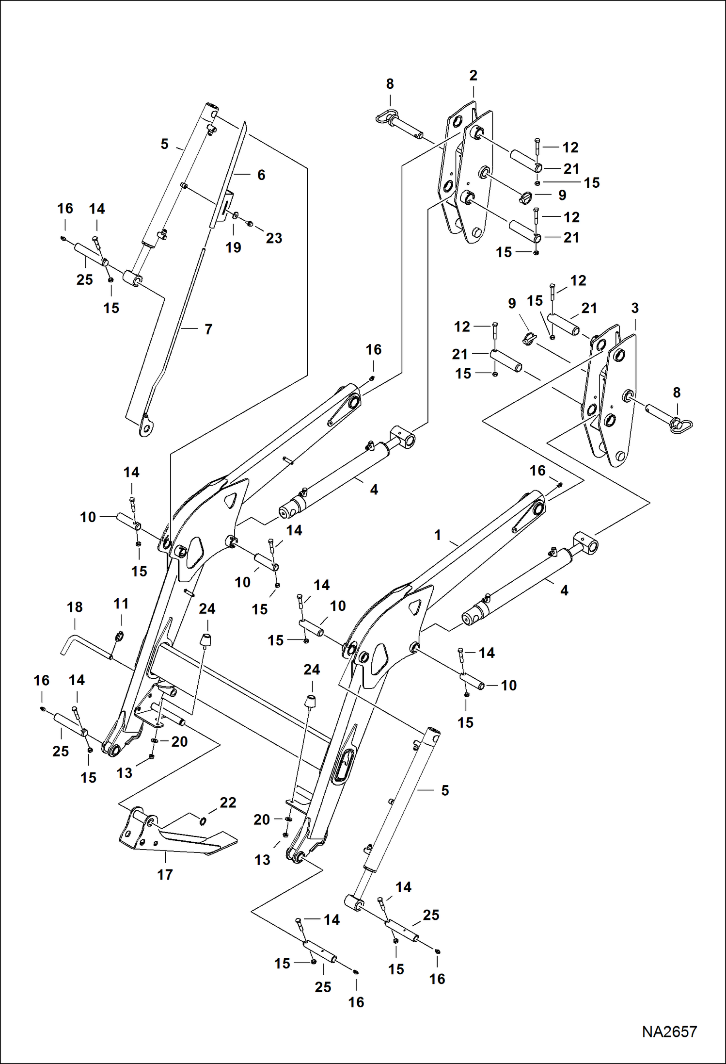 Схема запчастей Bobcat LOADER - TRACTOR LOADER 6TL (AKP6, AL4C) (Main Frame) (Inner Mounted Stand) (AKP600101 - 00406) (AL4C00101 - 00371) Компактные тракторы