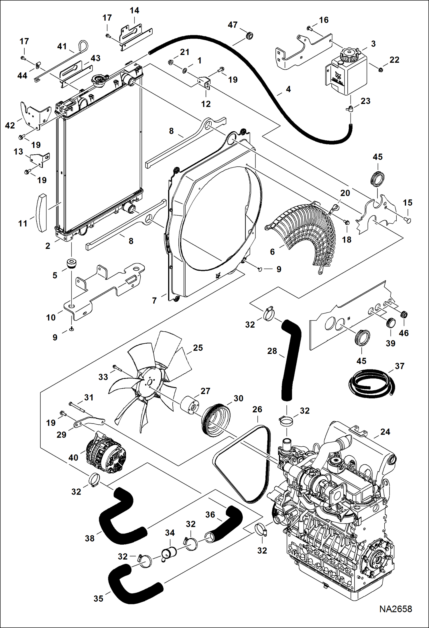 Схема запчастей Bobcat E50 - ENGINE & ATTACHING PARTS (Radiator Water Exchanger) POWER UNIT