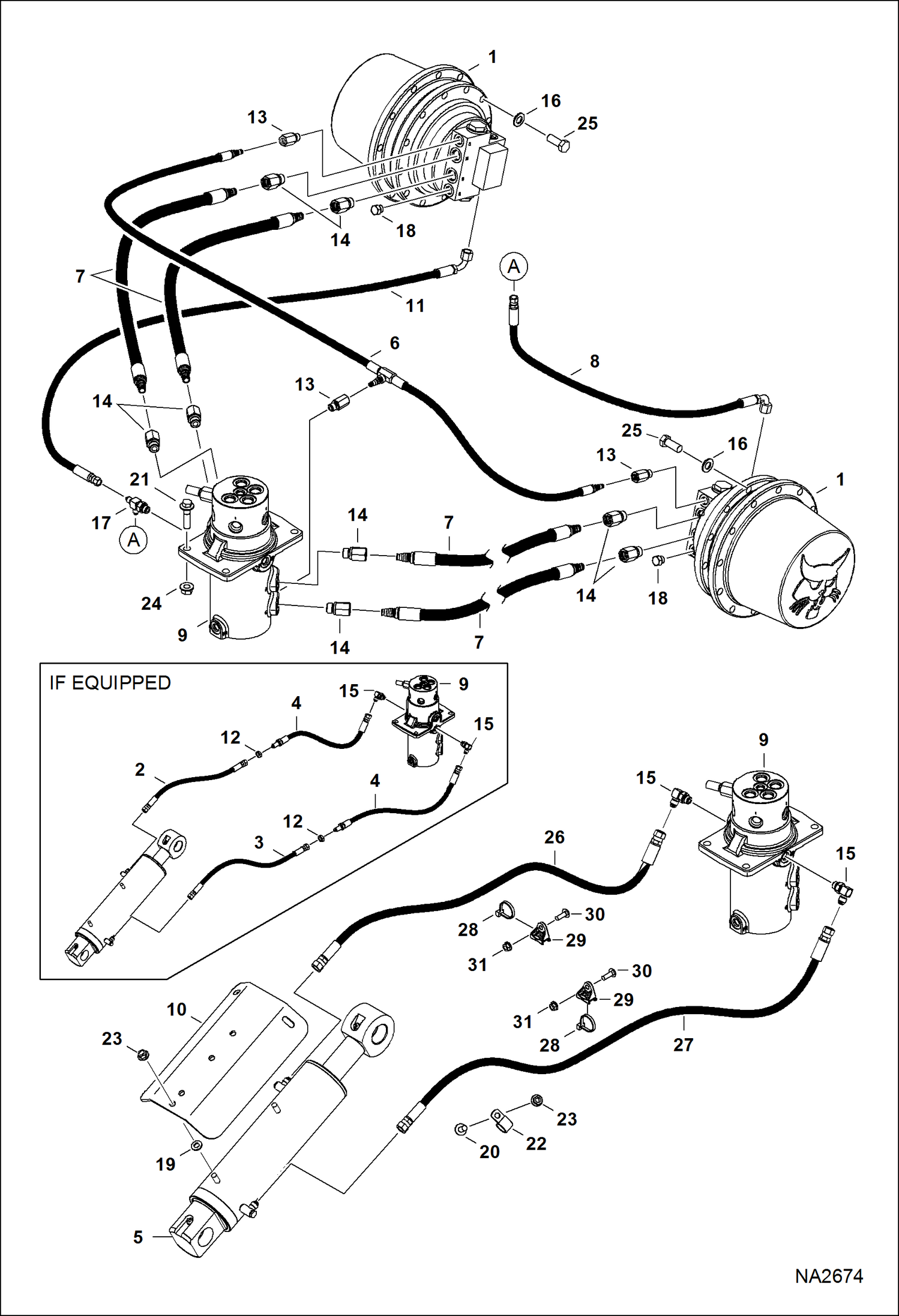 Схема запчастей Bobcat E45 - HYDRAULIC CIRCUITRY (Lower)(W/O Angle Blade) HYDRAULIC SYSTEM