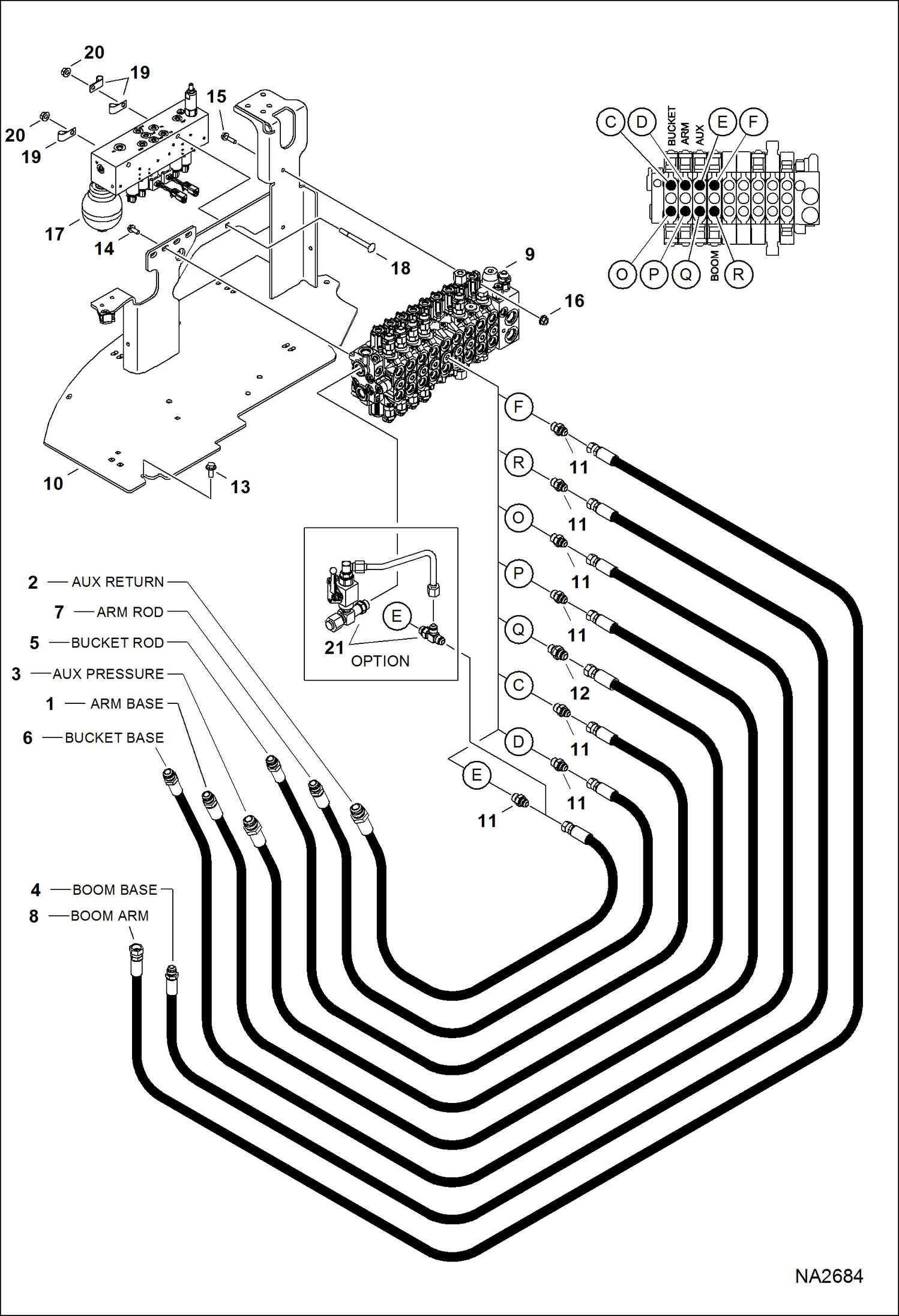 Схема запчастей Bobcat E45 - HYDRAULIC CIRCUITRY (Work Hoses & Control Valve) HYDRAULIC SYSTEM