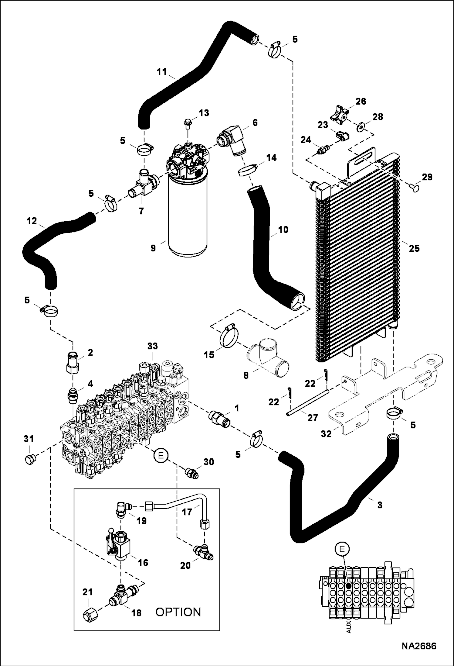 Схема запчастей Bobcat E55 - HYDRAULIC CIRCUITRY (Cooler/Filter & Direct to Tank) HYDRAULIC SYSTEM