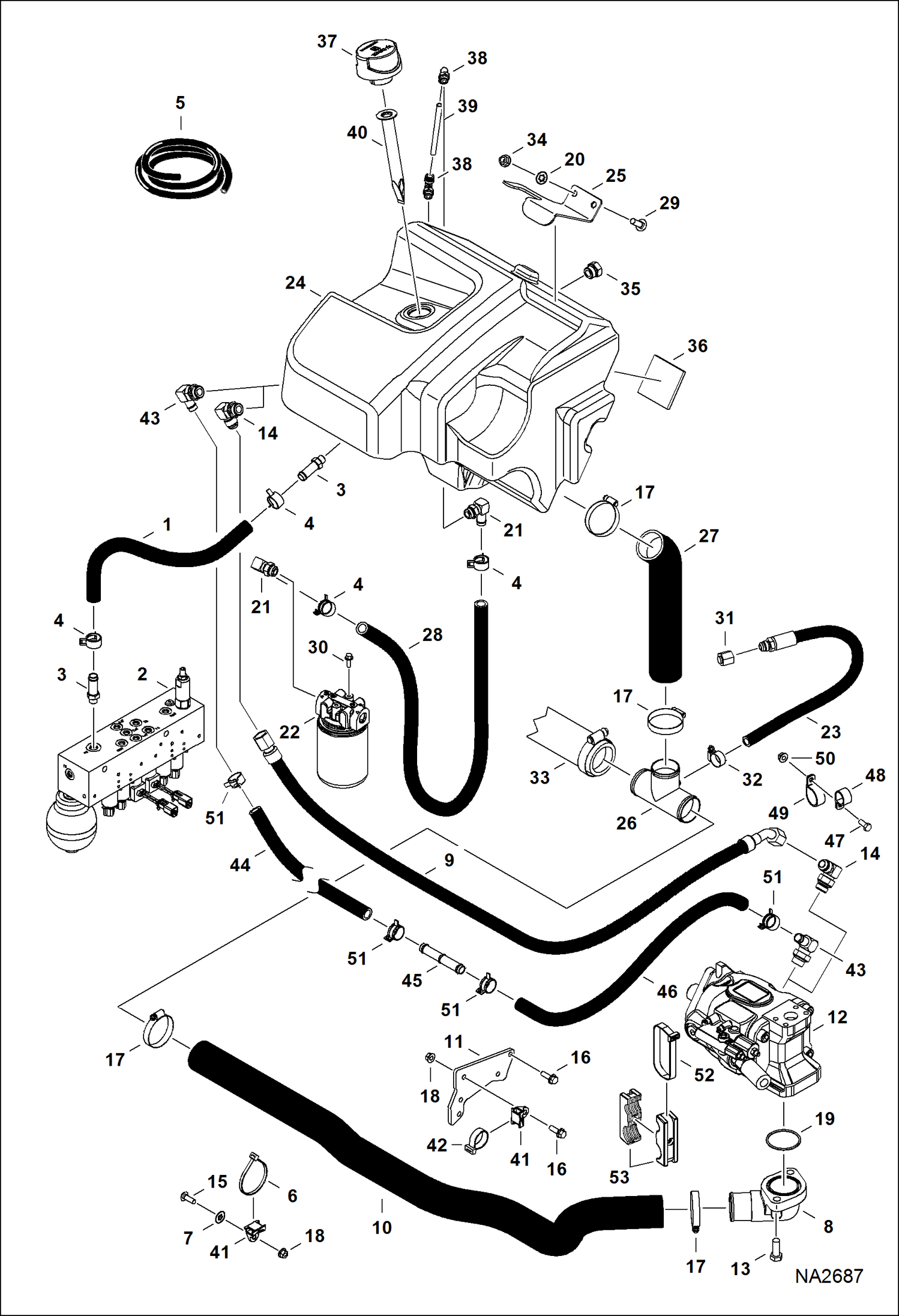 Схема запчастей Bobcat E50 - HYDRAULIC CIRCUITRY (Tank & Pump) HYDRAULIC SYSTEM