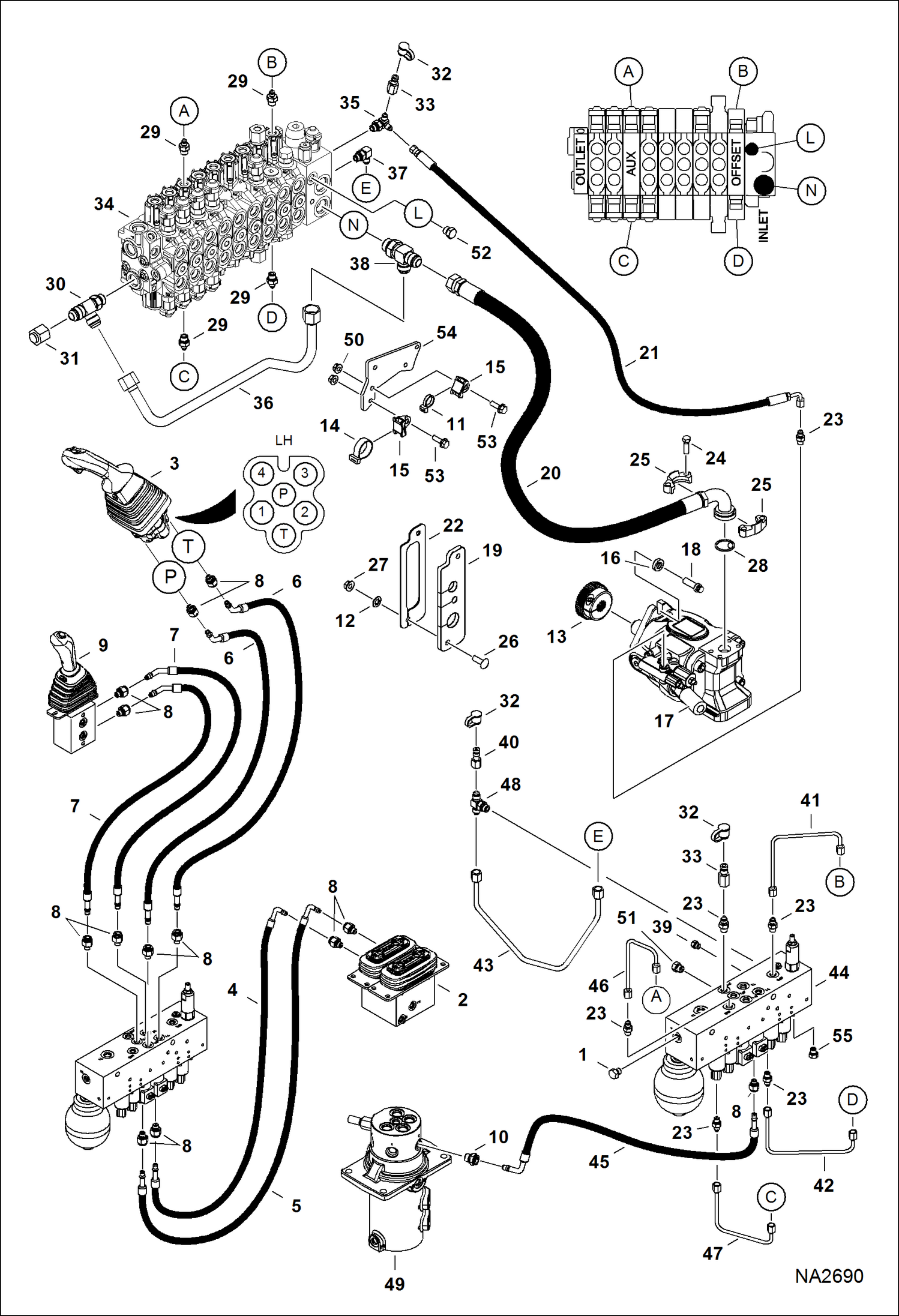 Схема запчастей Bobcat E50 - HYDRAULIC CIRCUITRY (Manifold & Pump) (W/O Angle Blade) HYDRAULIC SYSTEM