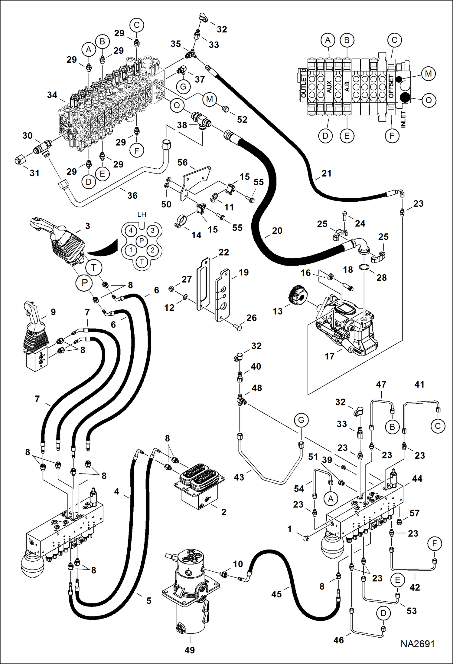 Схема запчастей Bobcat E50 - HYDRAULIC CIRCUITRY (Manifold & Pump) (W/ Angle Blade) HYDRAULIC SYSTEM