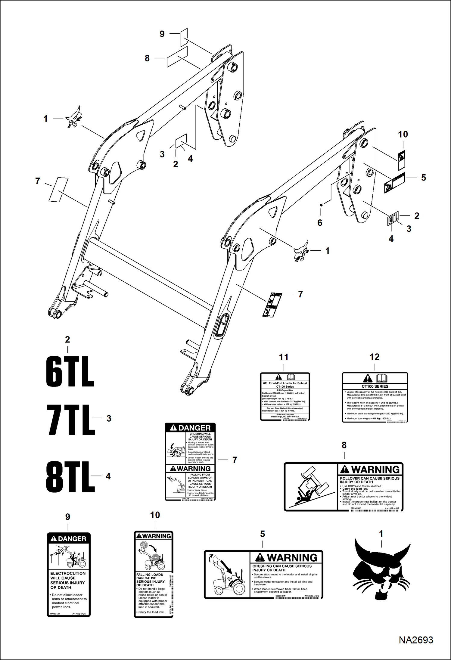 Схема запчастей Bobcat LOADER - TRACTOR LOADER 6TL (AKP6, AL4C) (Decals) Компактные тракторы