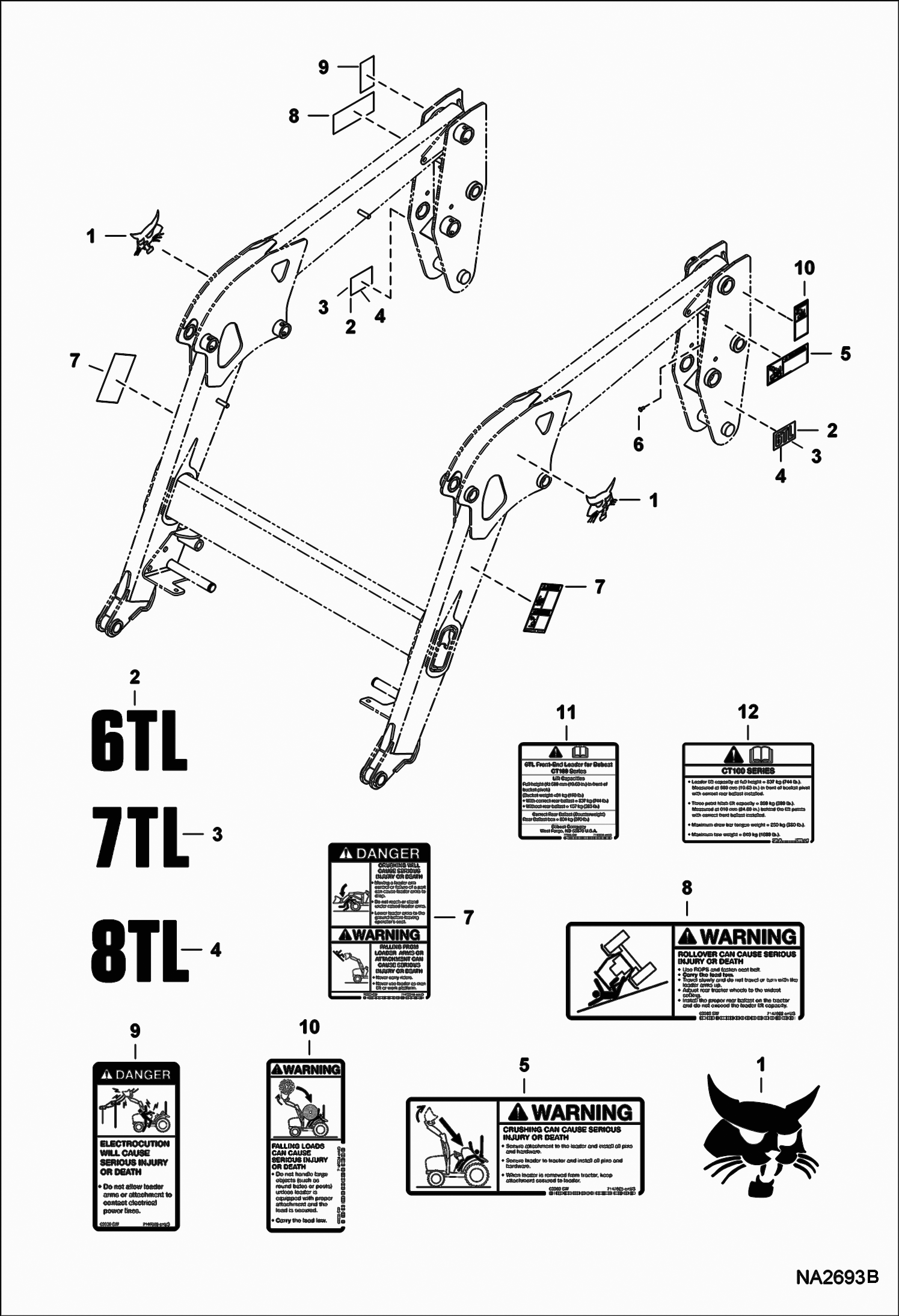 Схема запчастей Bobcat LOADER - TRACTOR LOADER 8TL (AKPM, AL4E) (Decals) Компактные тракторы