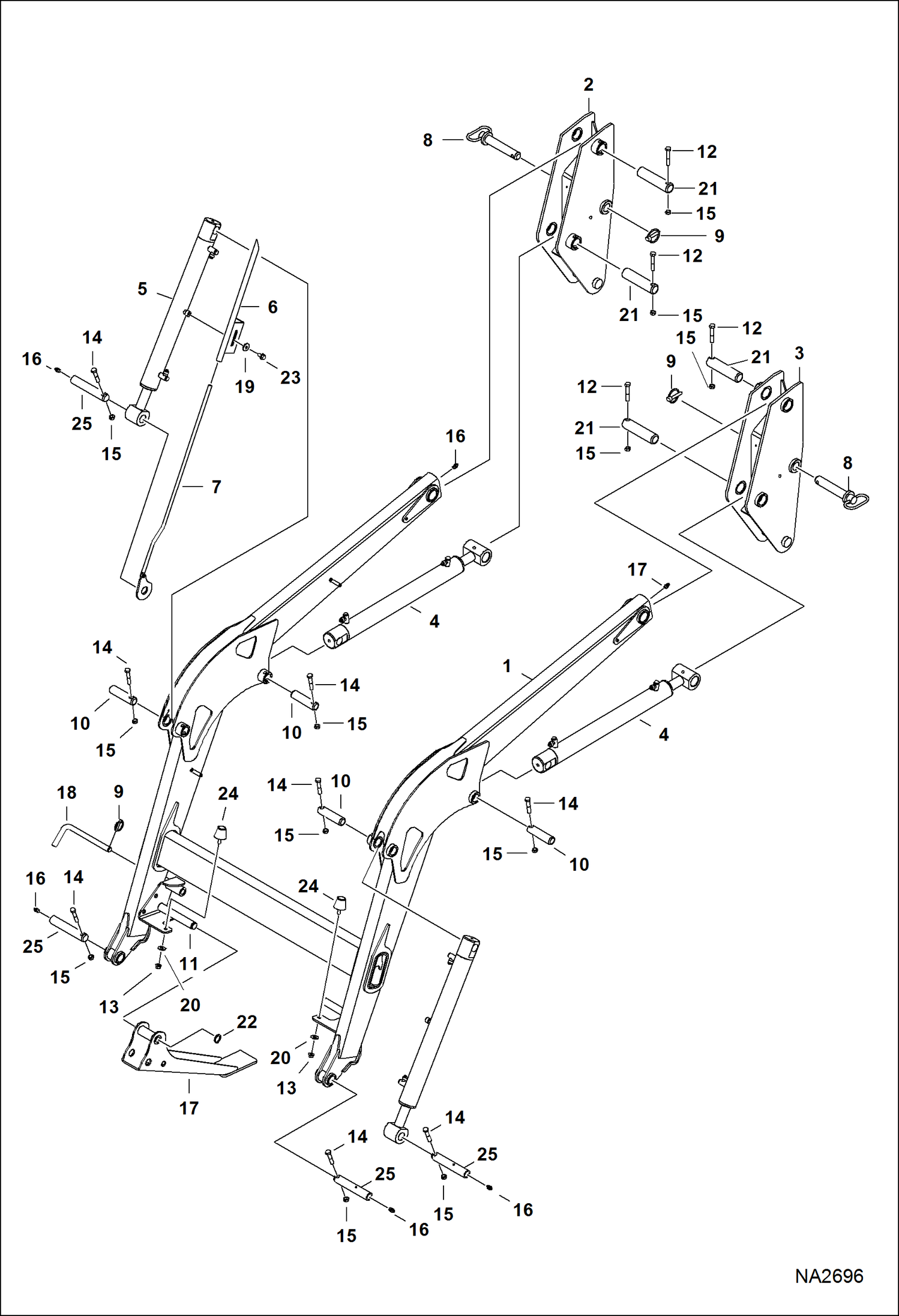 Схема запчастей Bobcat LOADER - TRACTOR LOADER 7TL (AKPD, AL4D) (Main Frame) (Inner Mounted Stand) (AKPD00101 - 00268) (AL4D00101 - 01679) Компактные тракторы