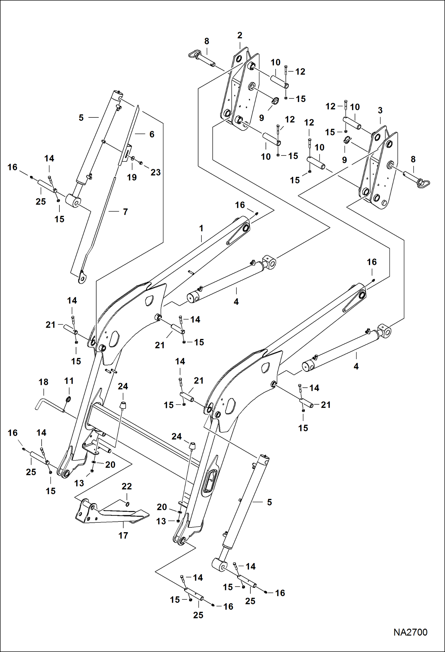 Схема запчастей Bobcat LOADER - TRACTOR LOADER 8TL (AKPM, AL4E) (Main Frame) (Inner Mounted Stand) (AL4E00101 - 00734) Компактные тракторы