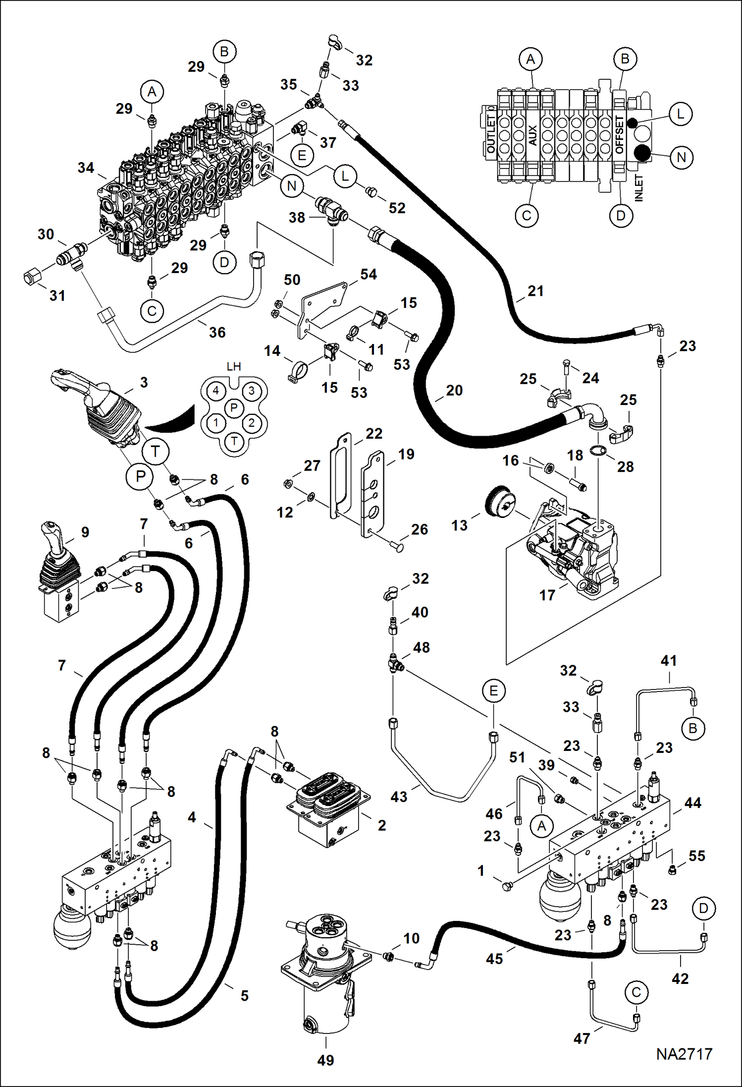 Схема запчастей Bobcat E45 - HYDRAULIC CIRCUITRY (Manifold & Pump) (W/O Angle Blade) HYDRAULIC SYSTEM