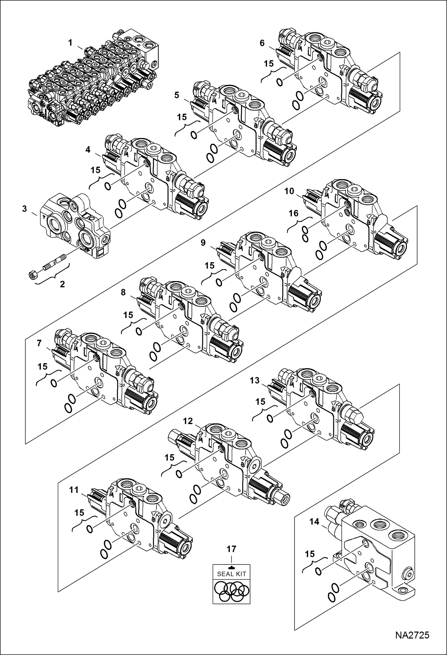 Схема запчастей Bobcat E45 - HYDRAULIC CONTROL VALVE (10 Section Assembly) (W/ Angle Blade) HYDRAULIC SYSTEM