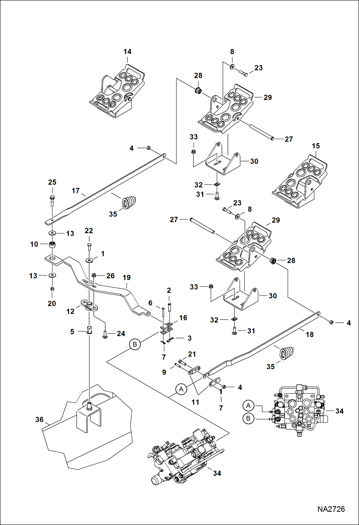 Схема запчастей Bobcat T-Series - CONTROL PEDALS HYDRAULIC SYSTEM