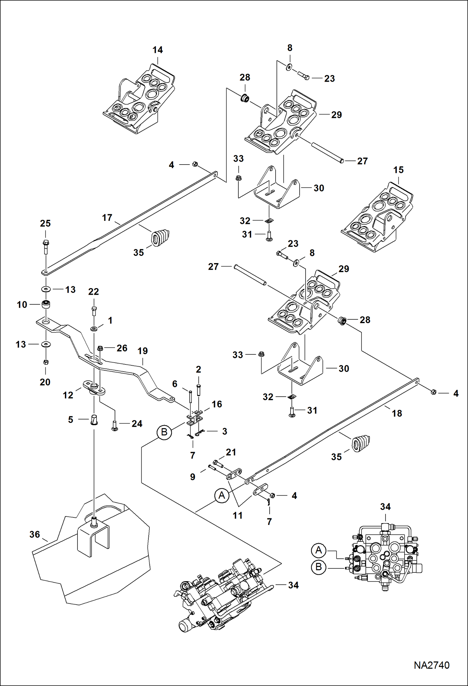 Схема запчастей Bobcat T-Series - CONTROL PEDALS (Manual Controls) HYDRAULIC SYSTEM