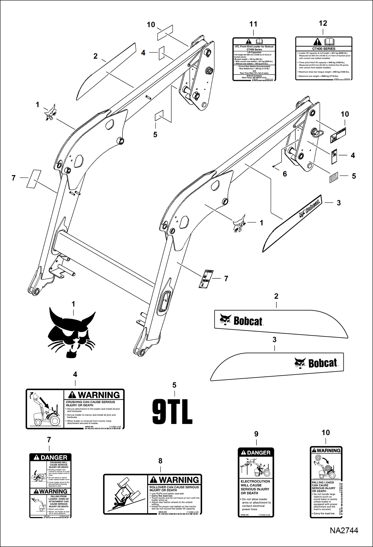 Схема запчастей Bobcat LOADER - TRACTOR LOADER 9TL (AKPW, AL4F) (Decals) Компактные тракторы