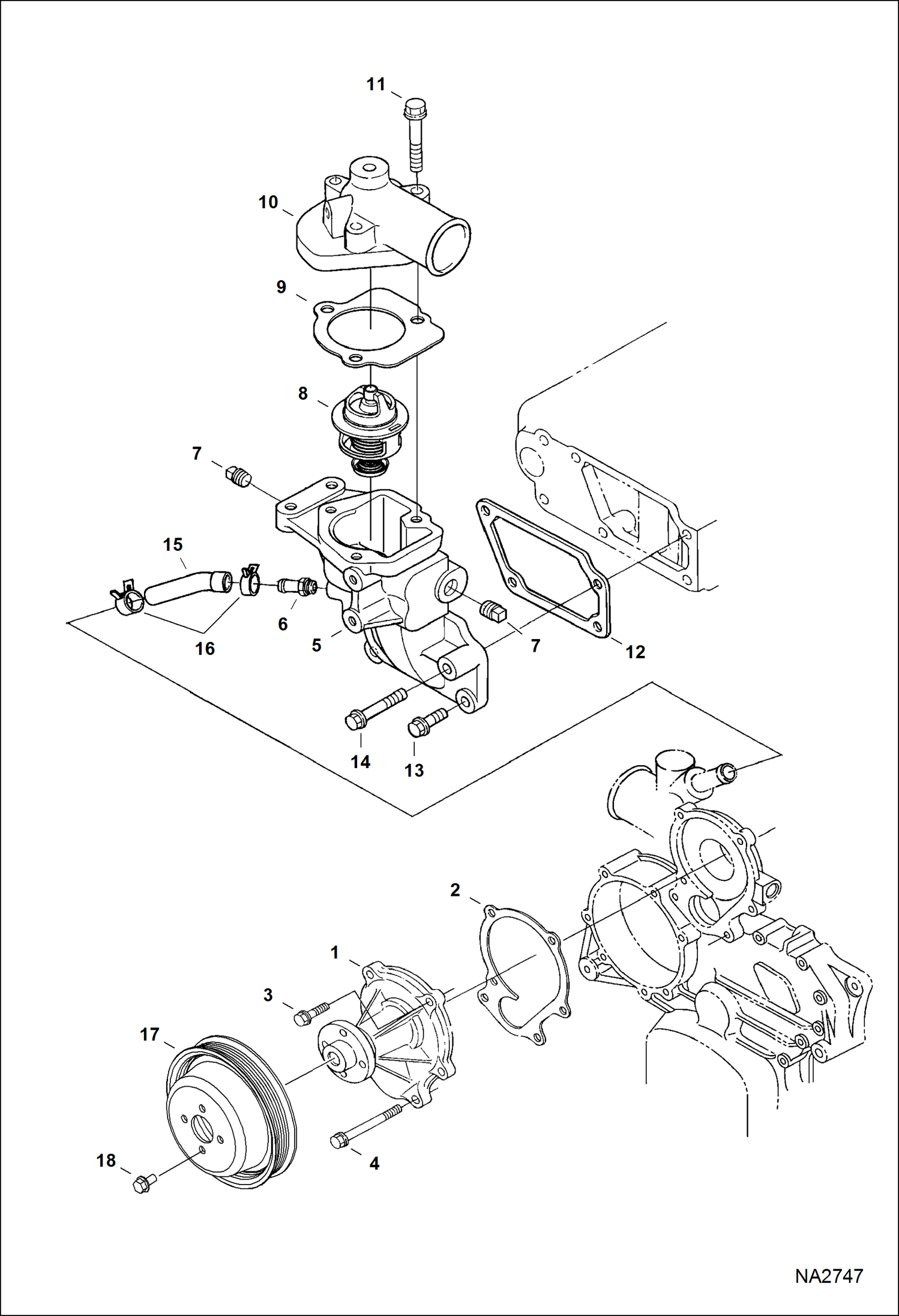 Схема запчастей Bobcat A-Series - WATER PUMP & THERMOSTAT POWER UNIT