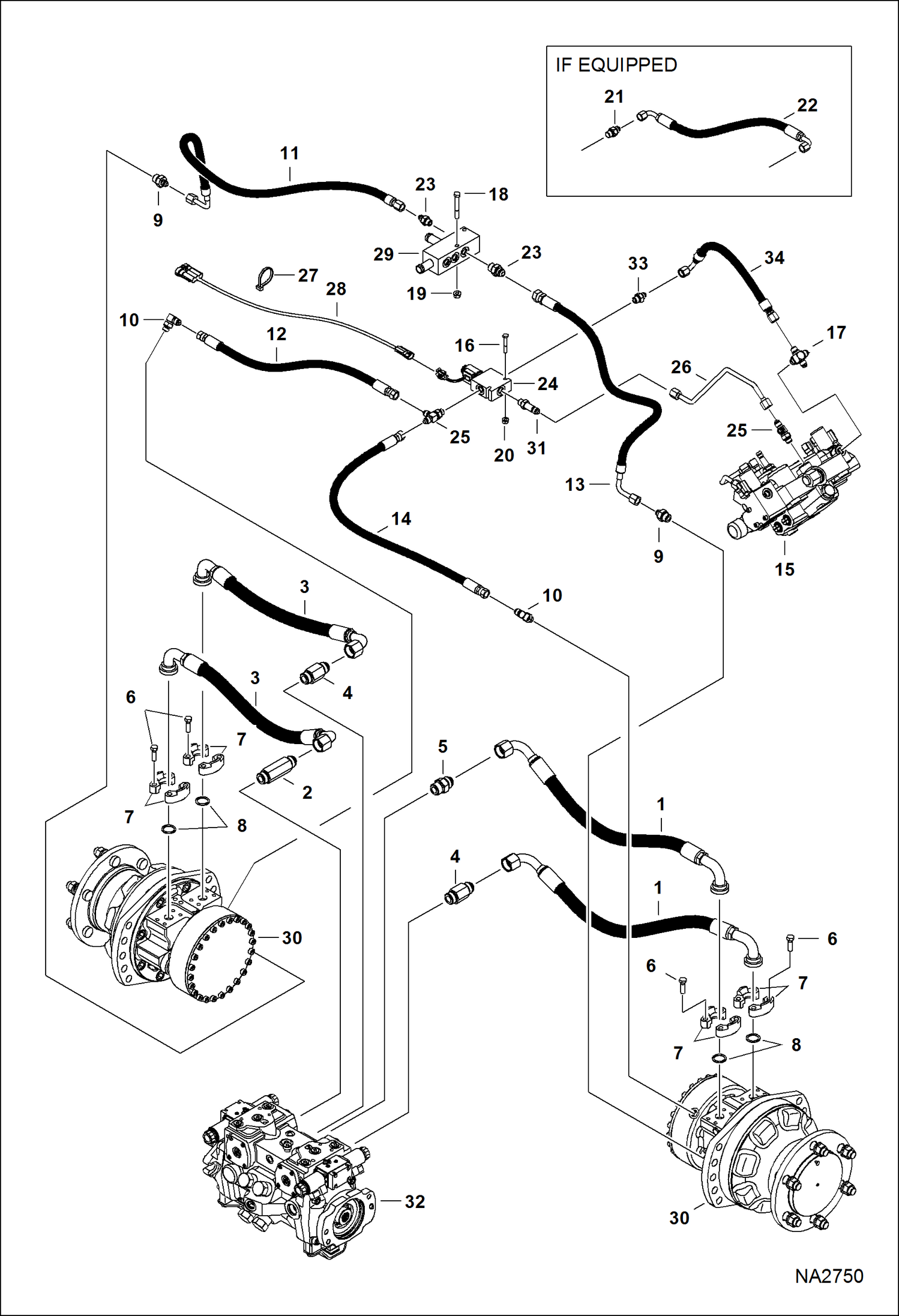 Схема запчастей Bobcat T-Series - HYDROSTATIC CIRCUITRY (Single Speed Motor) HYDROSTATIC SYSTEM