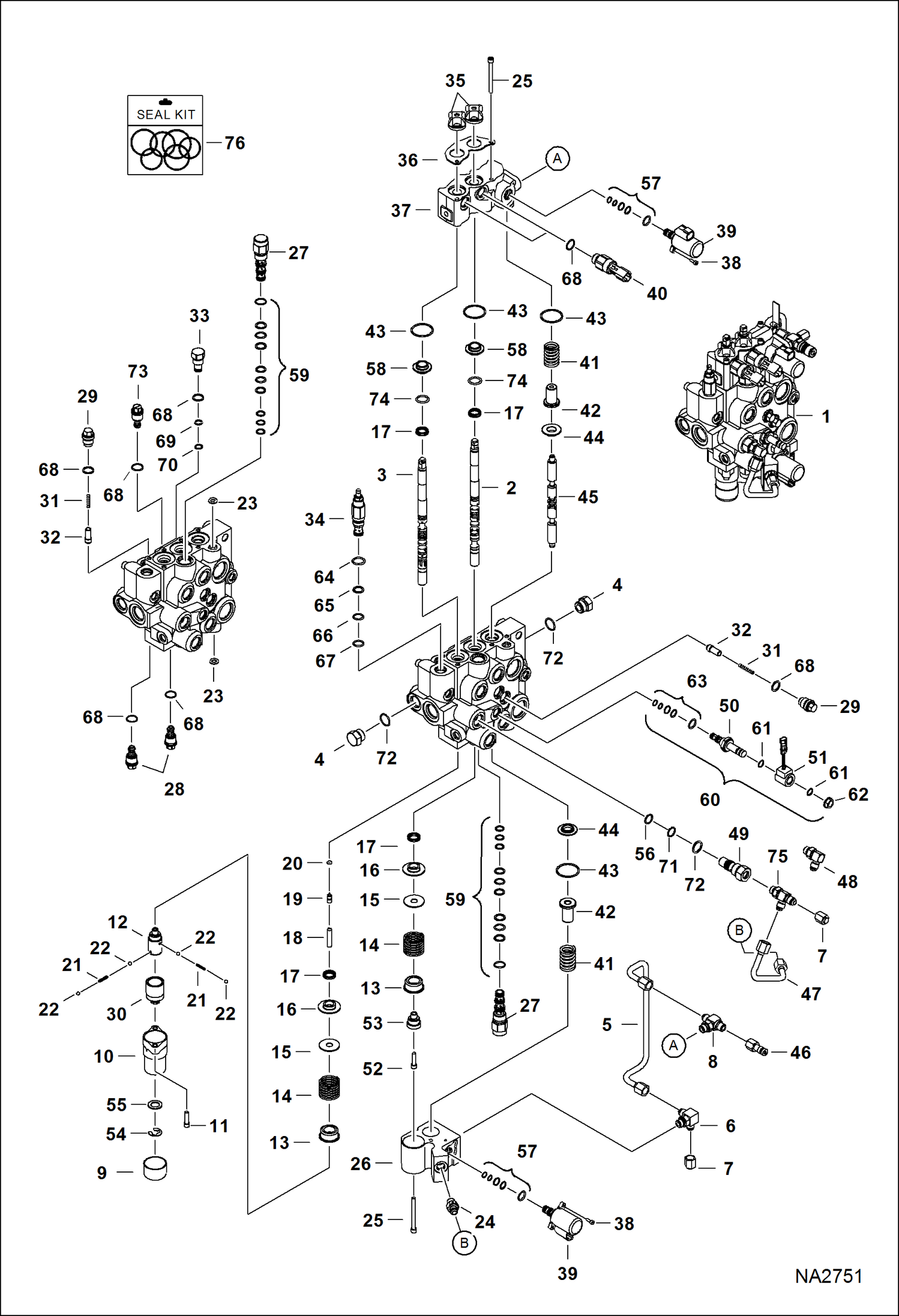 Схема запчастей Bobcat S-Series - HYDRAULIC CONTROL VALVE (Manual Controls) (Two Piece Detent Block) HYDRAULIC SYSTEM